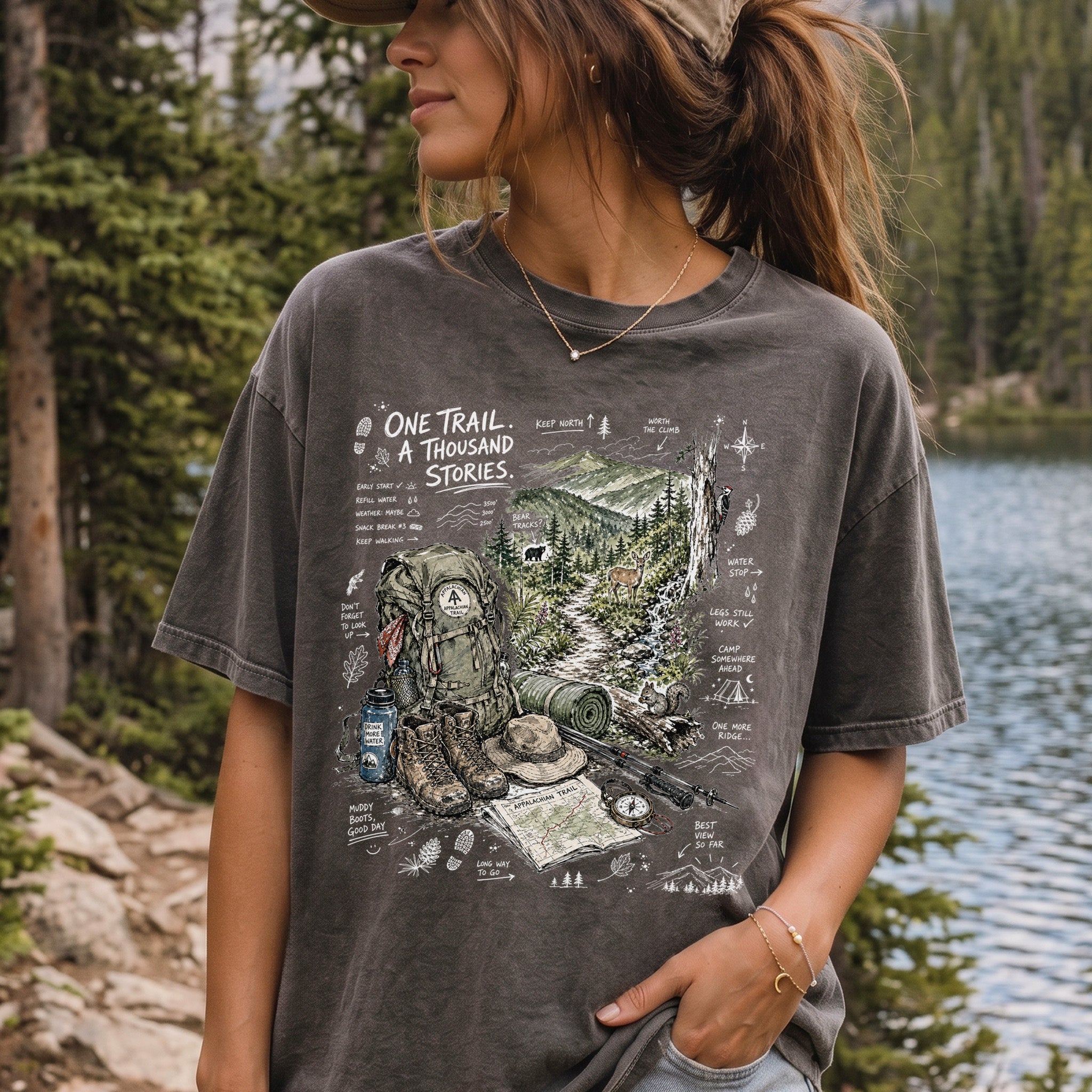 One Trail A Thousand Stories Appalachian Trail Comfort Colors Shirt – Hiking Adventure Tee