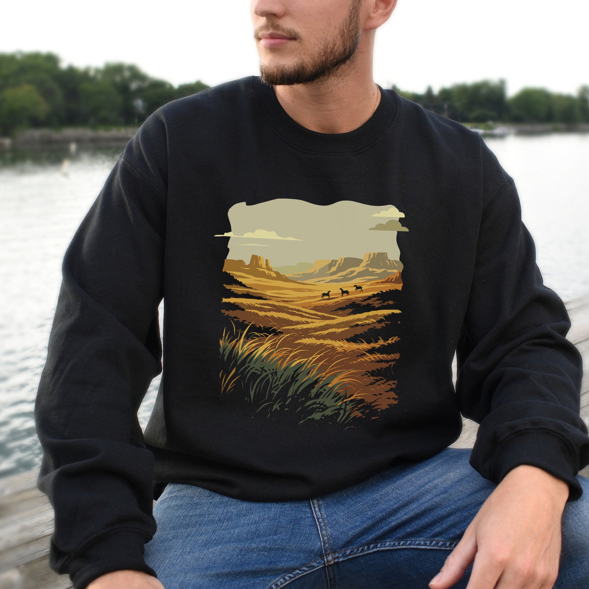 Open Range Wild West Desert Horizon & Mustang Adventure Sweatshirt