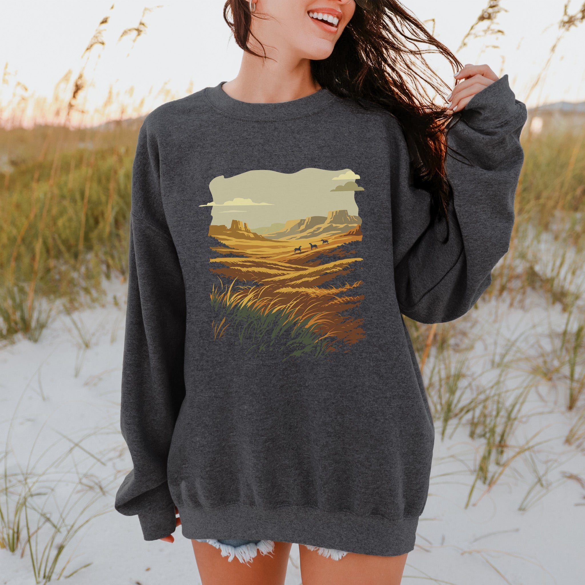 Open Range Wild West Desert Horizon & Mustang Adventure Sweatshirt