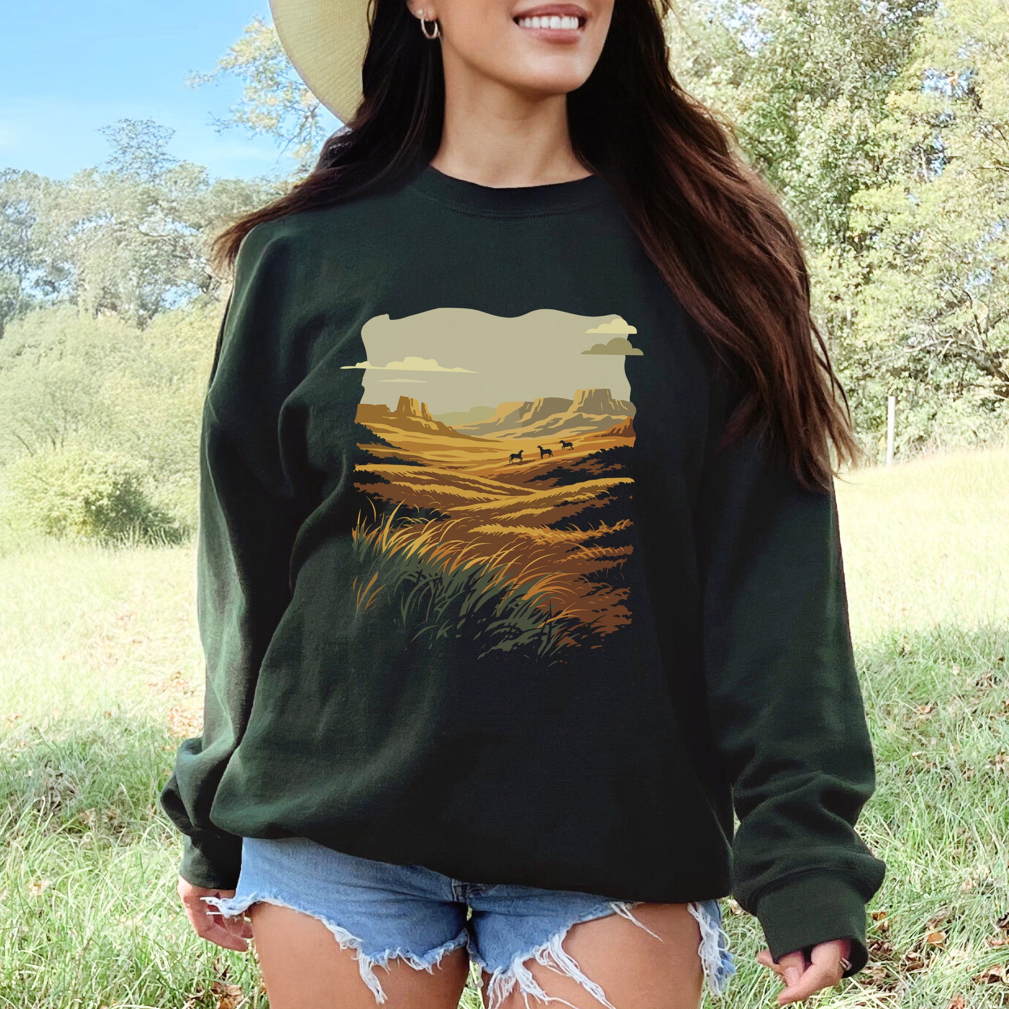 Open Range Wild West Desert Horizon & Mustang Adventure Sweatshirt