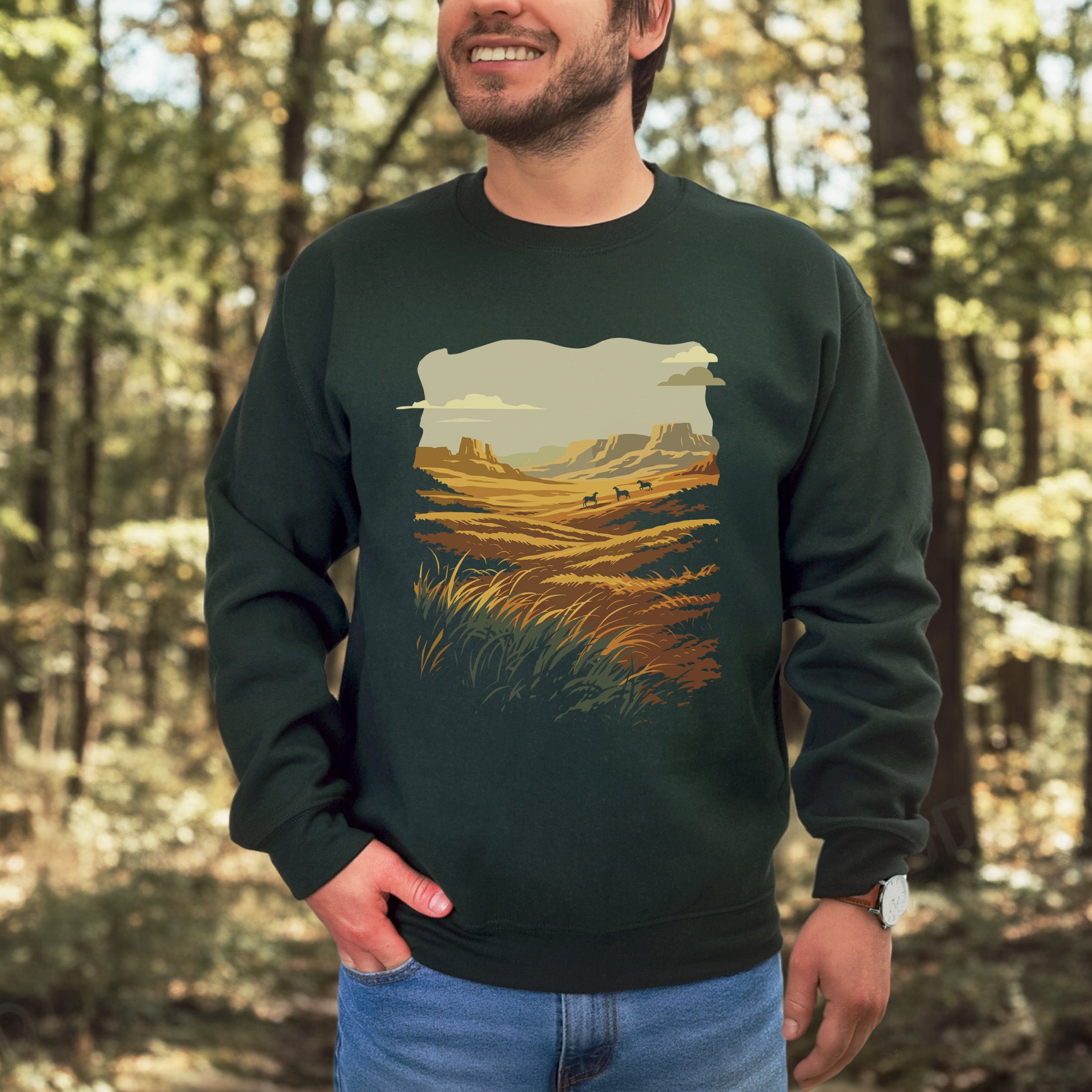 Open Range Wild West Desert Horizon & Mustang Adventure Sweatshirt