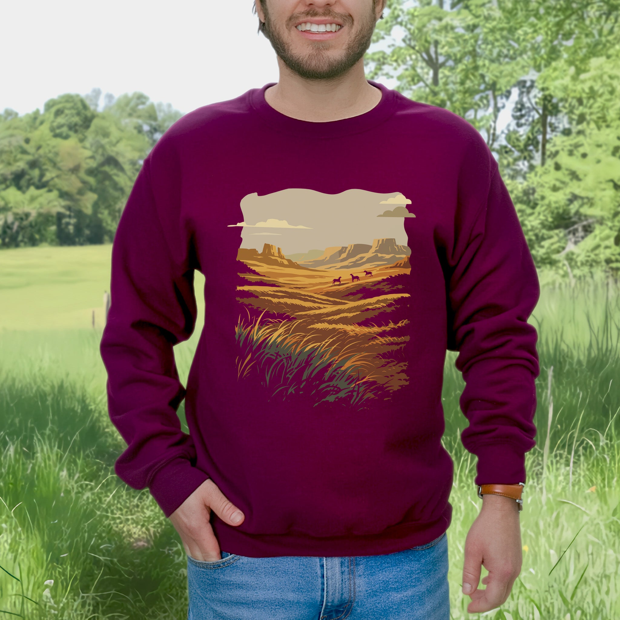 Open Range Wild West Desert Horizon & Mustang Adventure Sweatshirt