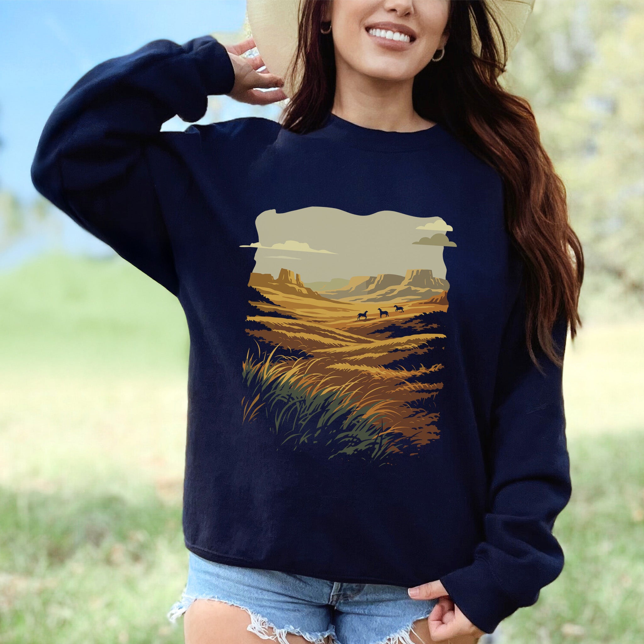 Open Range Wild West Desert Horizon & Mustang Adventure Sweatshirt