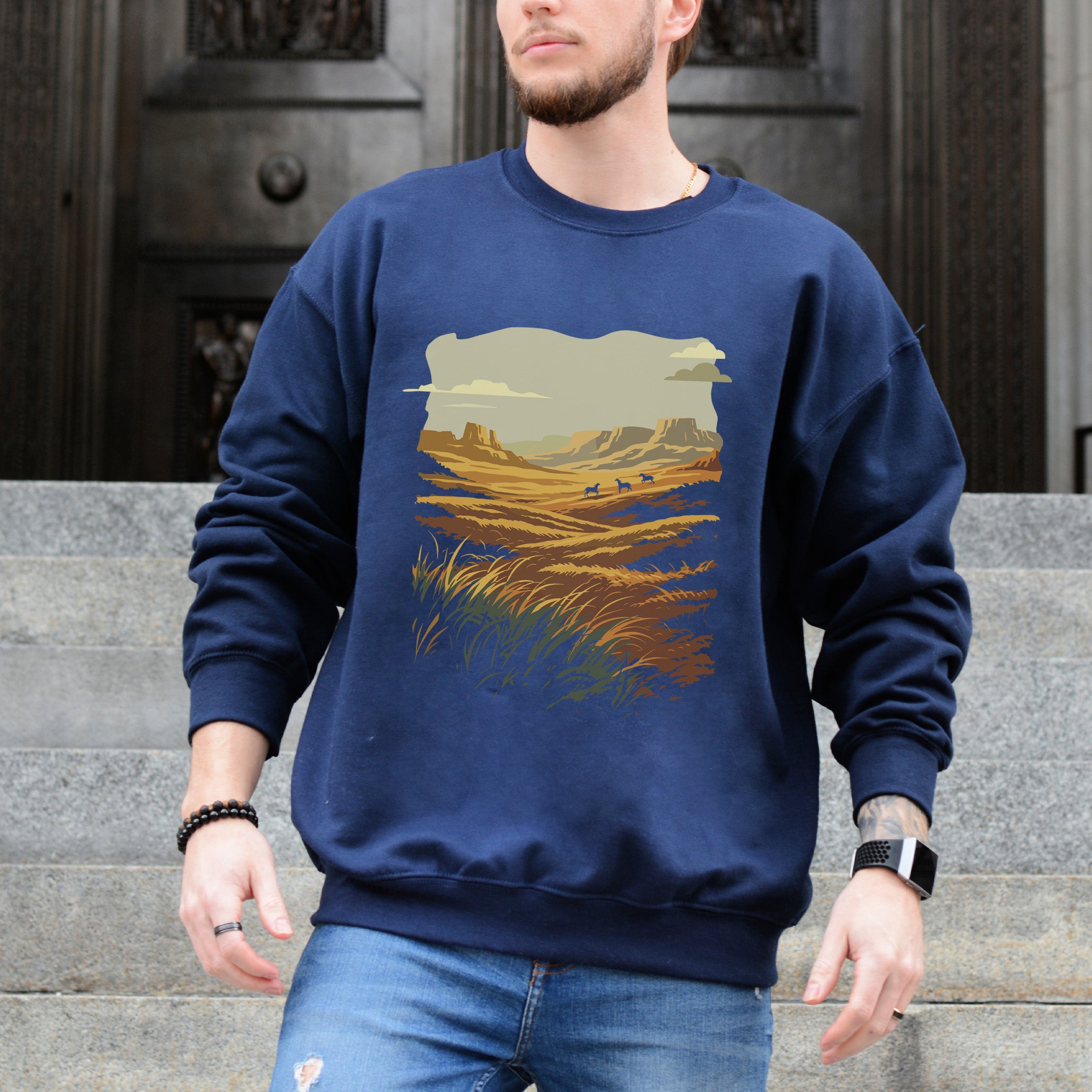 Open Range Wild West Desert Horizon & Mustang Adventure Sweatshirt