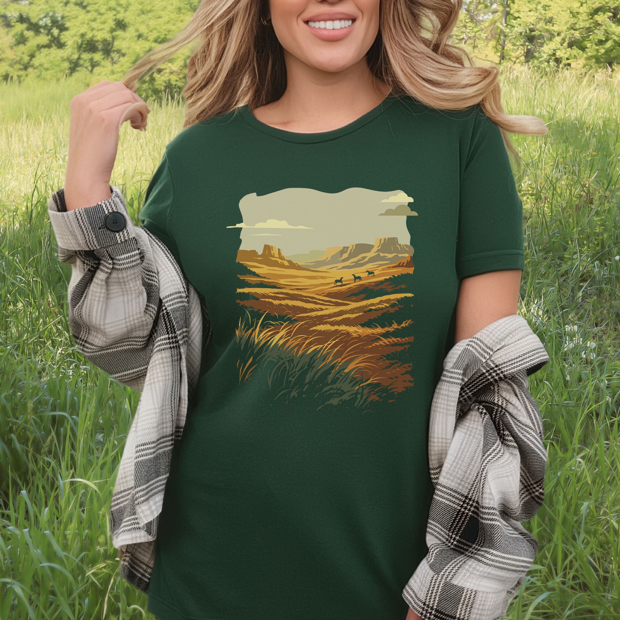 Open Range T-Shirt – Wild West Desert Horizon & Mustang Adventure Tee