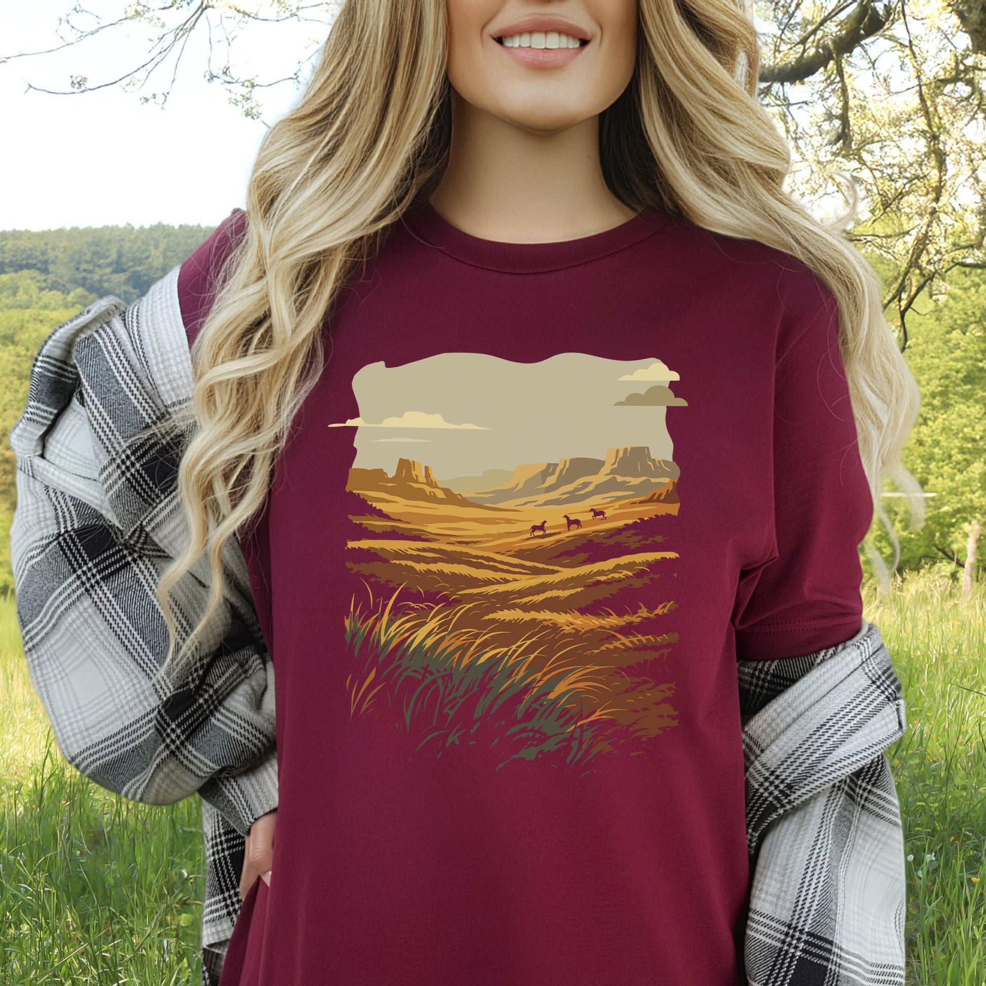 Open Range T-Shirt – Wild West Desert Horizon & Mustang Adventure Tee