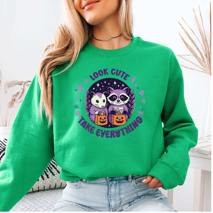 Opossum & Raccoon Halloween Sweatshirt – Look Cute, Take Everything