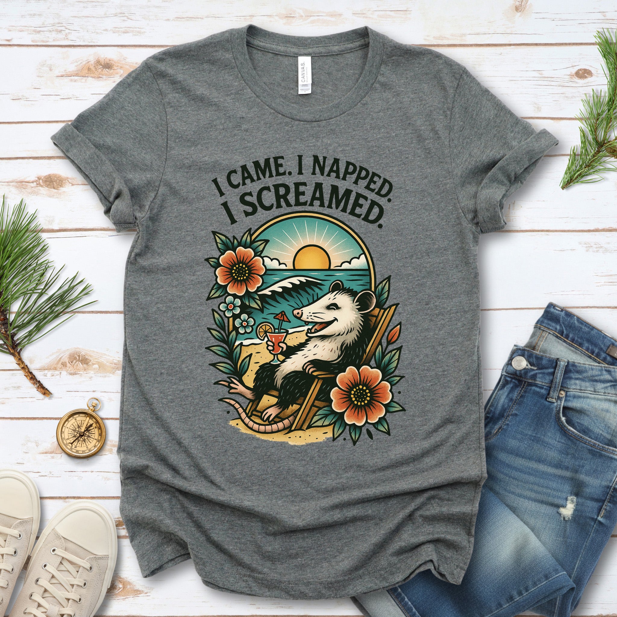 Opossum Beach Vacation – I Came, I Napped, I Screamed T-Shirt