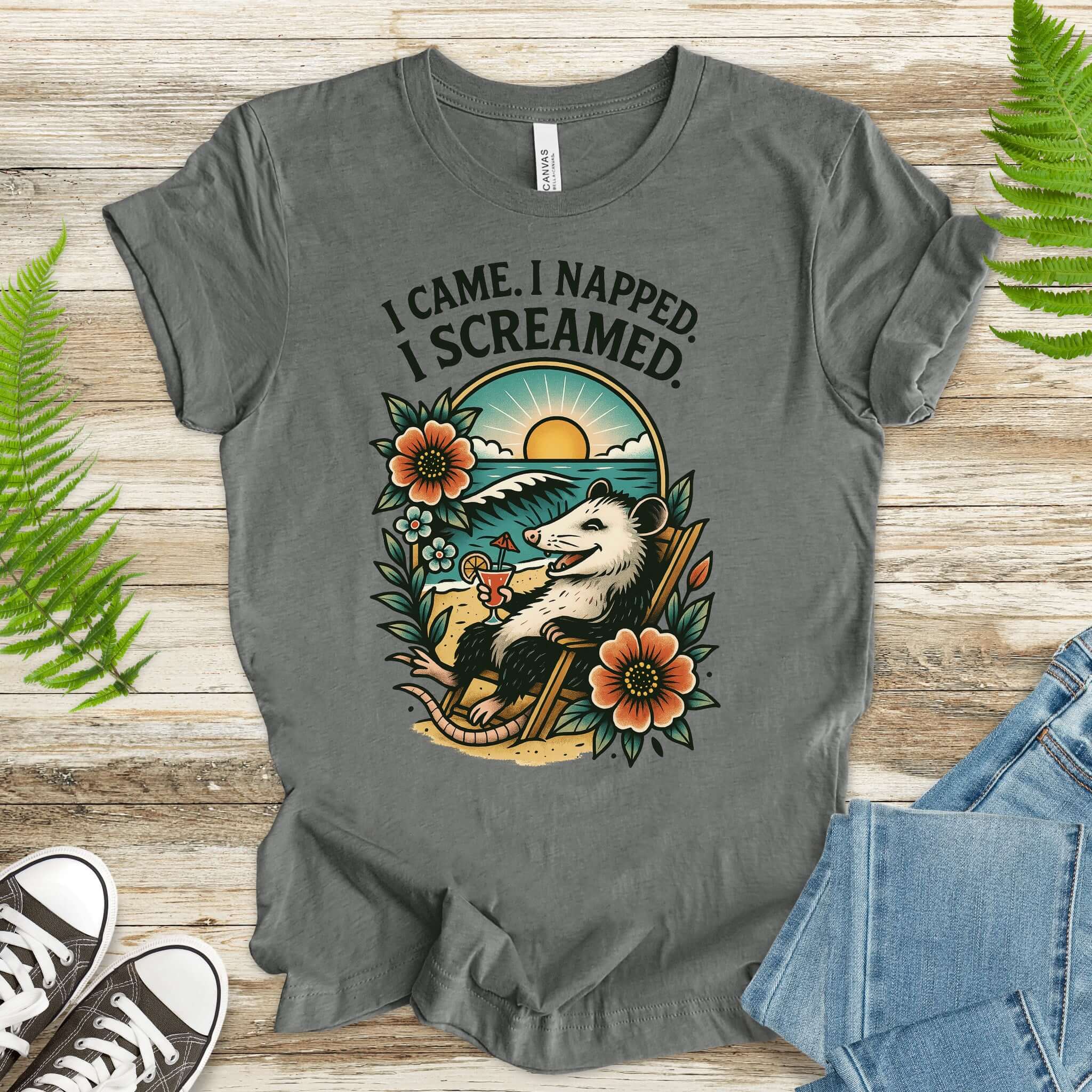 Opossum Beach Vacation – I Came, I Napped, I Screamed T-Shirt