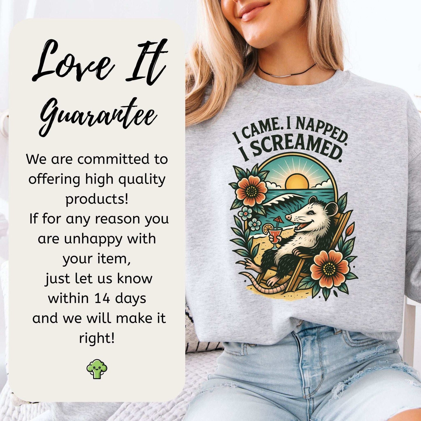 Opossum Beach Sweatshirt – I Came, I Napped, I Screamed Vacation Vibes