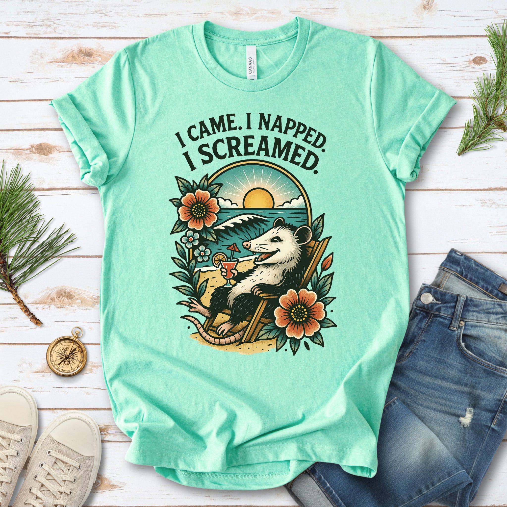 Opossum Beach Vacation – I Came, I Napped, I Screamed T-Shirt