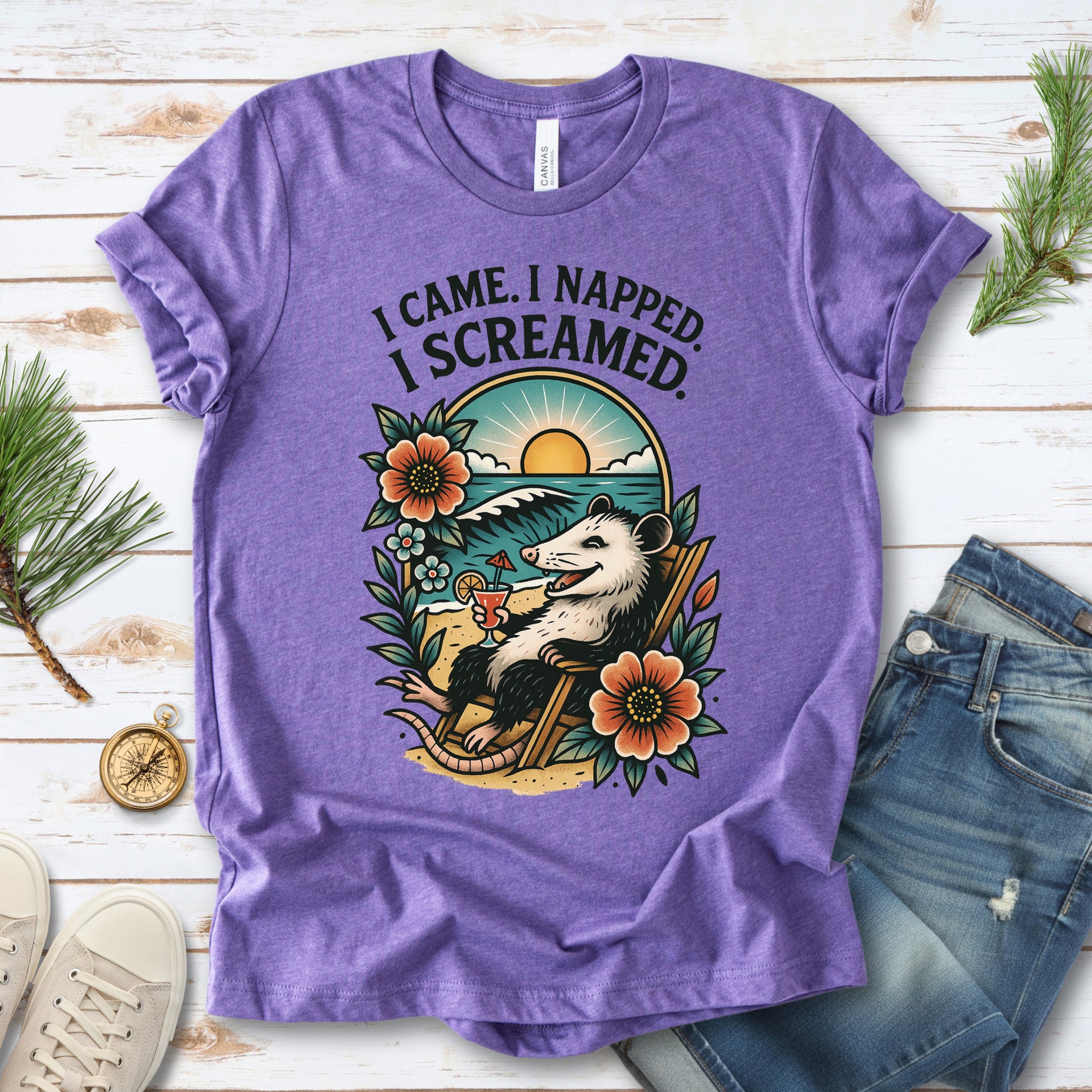 Opossum Beach Vacation – I Came, I Napped, I Screamed T-Shirt