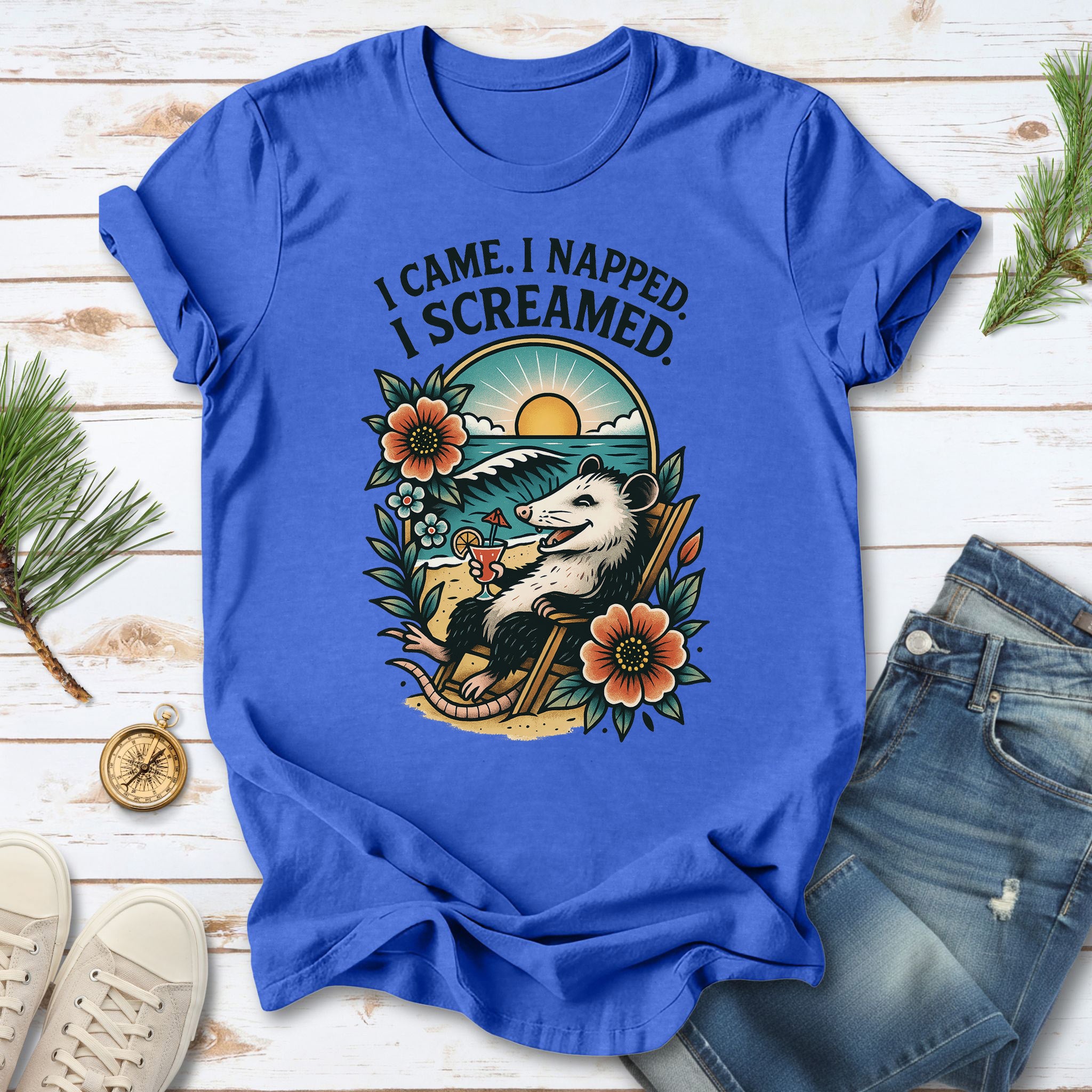 Opossum Beach Vacation – I Came, I Napped, I Screamed T-Shirt