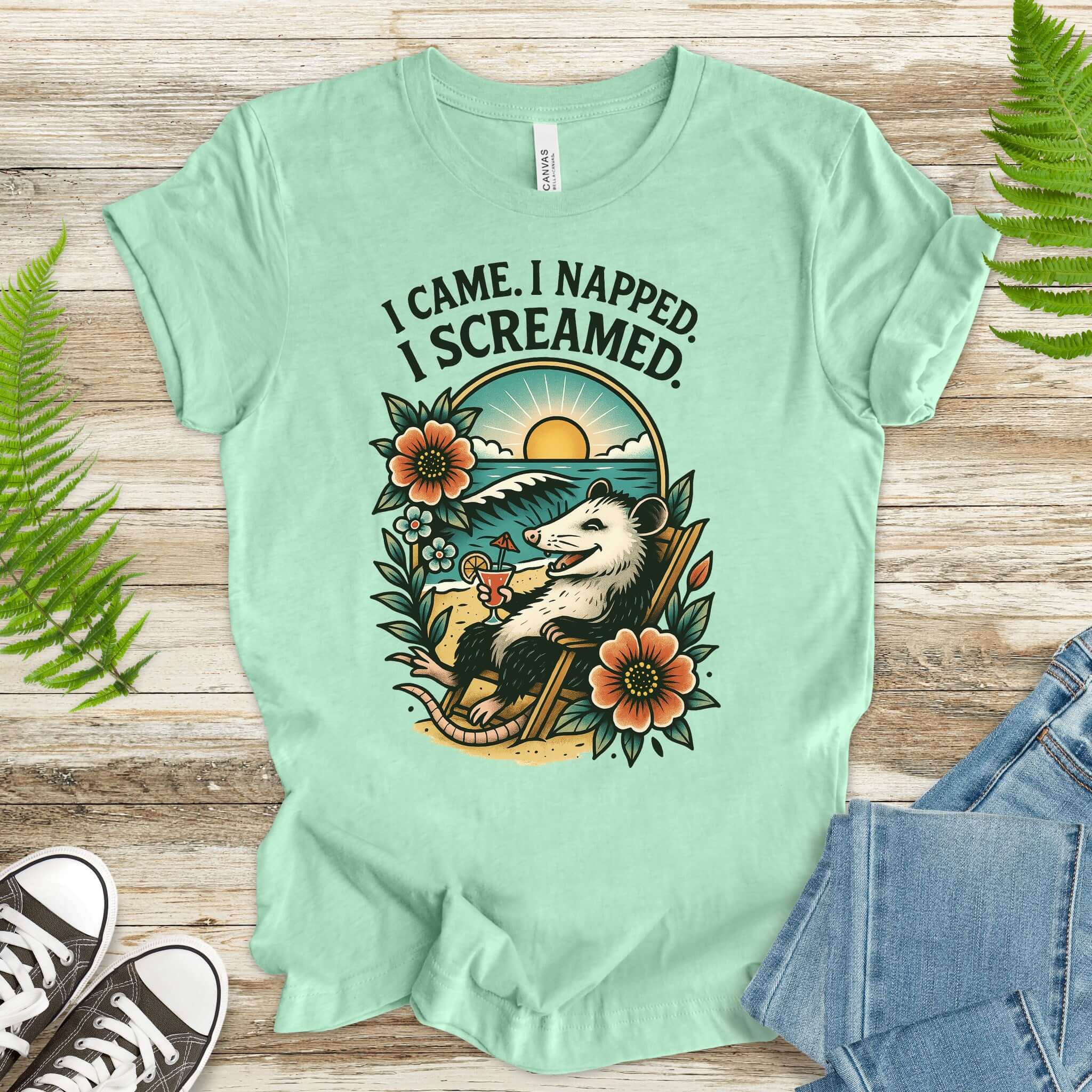 Opossum Beach Vacation – I Came, I Napped, I Screamed T-Shirt
