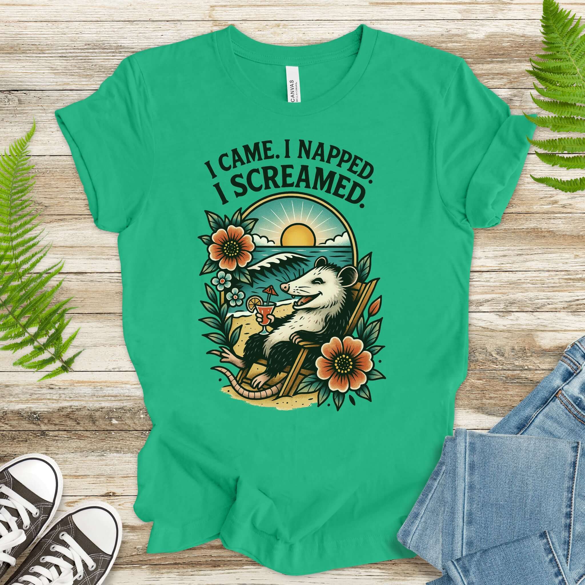 Opossum Beach Vacation – I Came, I Napped, I Screamed T-Shirt