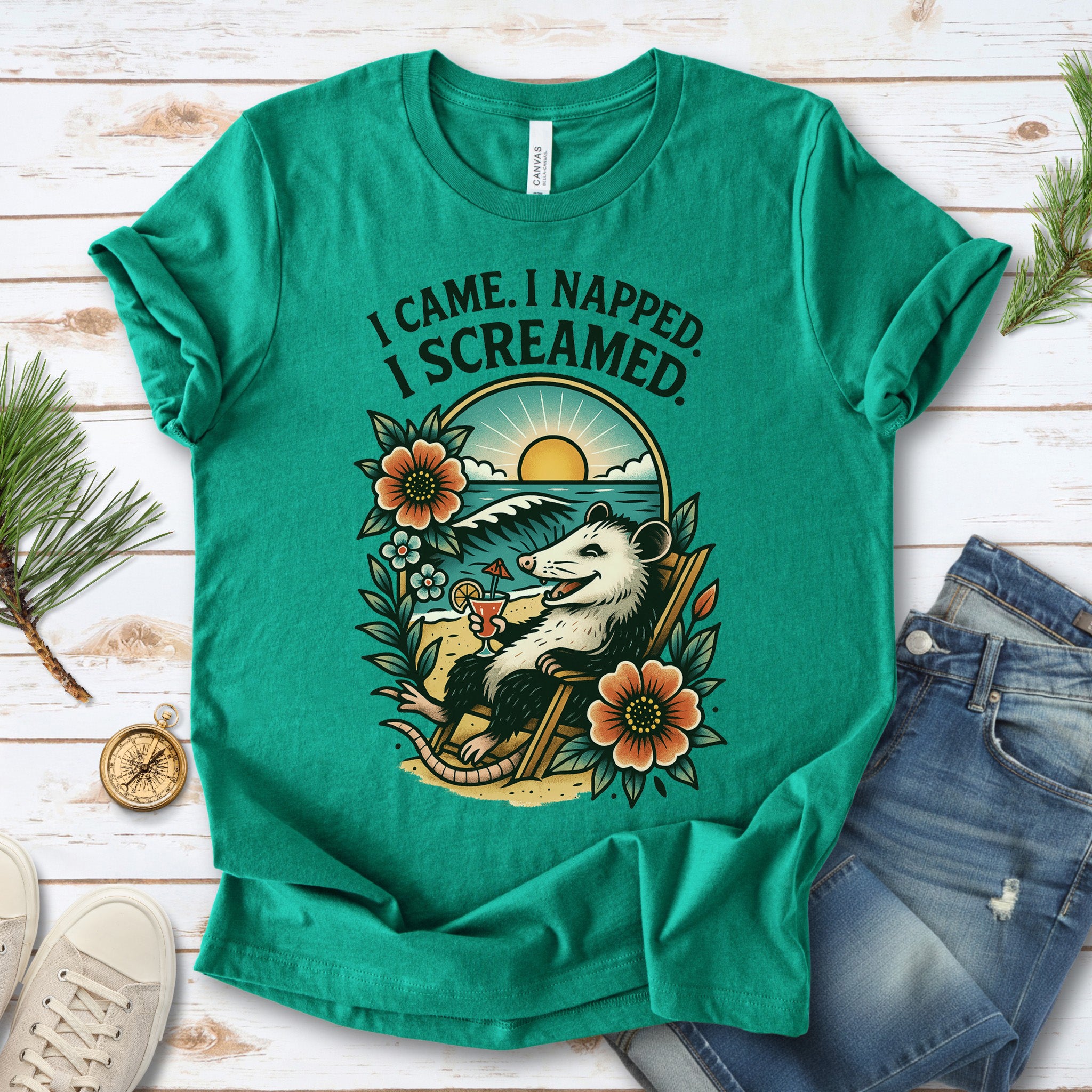 Opossum Beach Vacation – I Came, I Napped, I Screamed T-Shirt