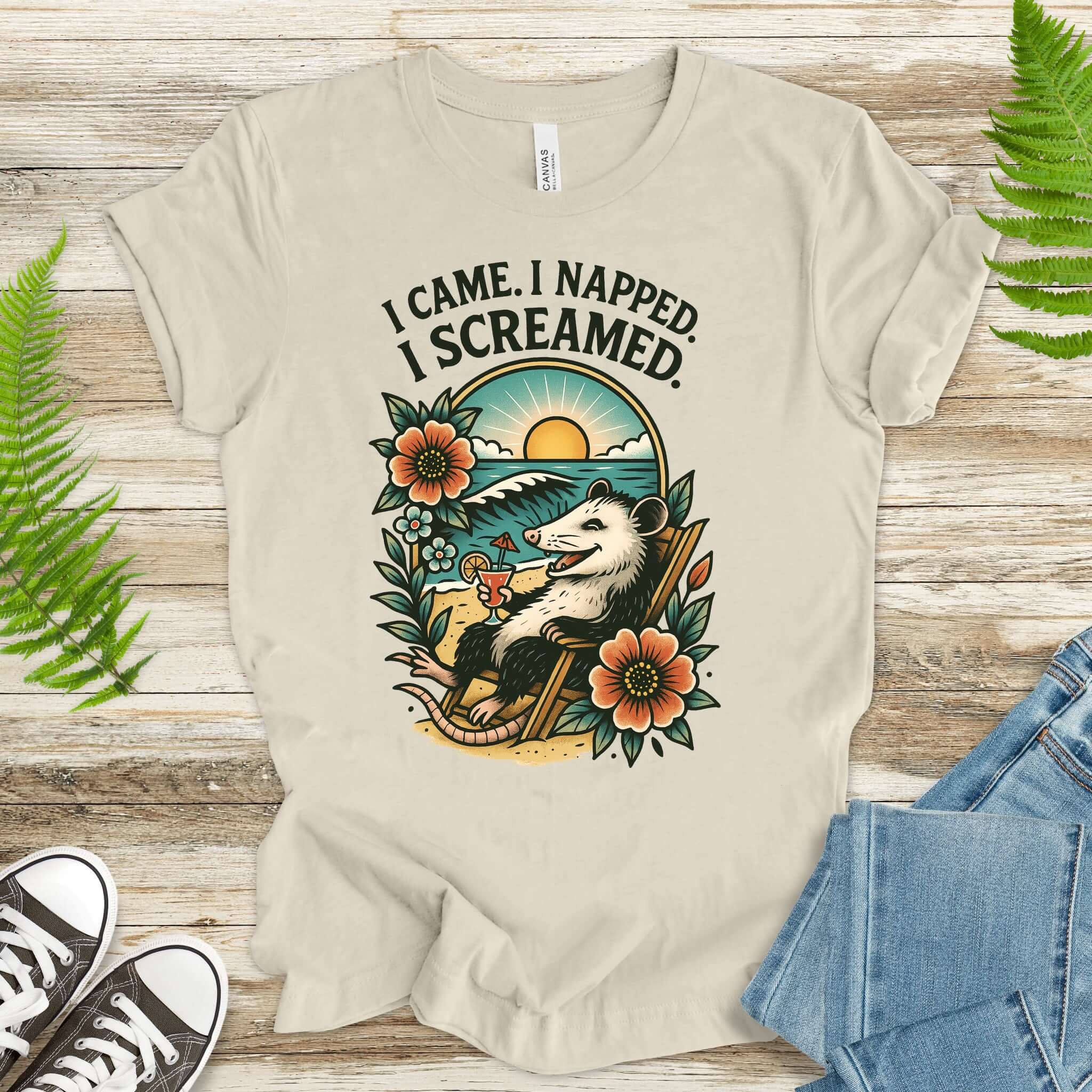 Opossum Beach Vacation – I Came, I Napped, I Screamed T-Shirt