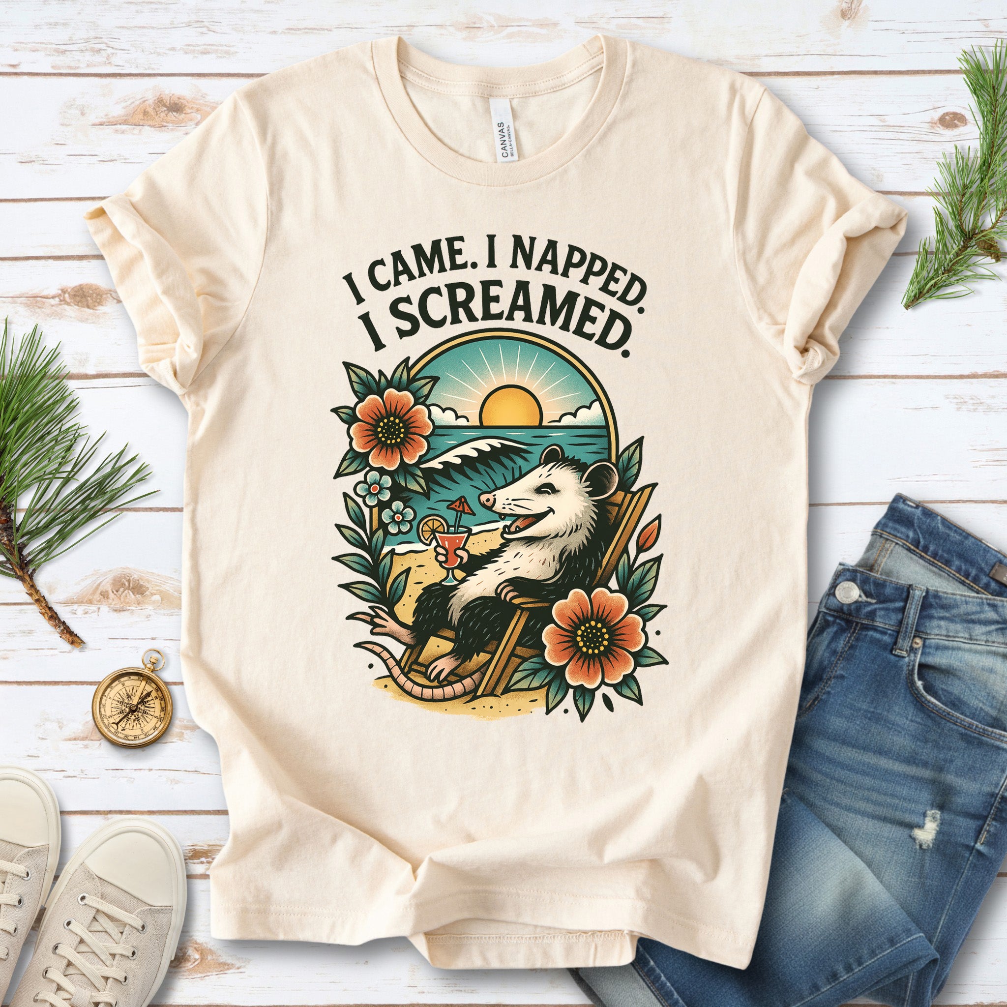 Opossum Beach Vacation – I Came, I Napped, I Screamed T-Shirt