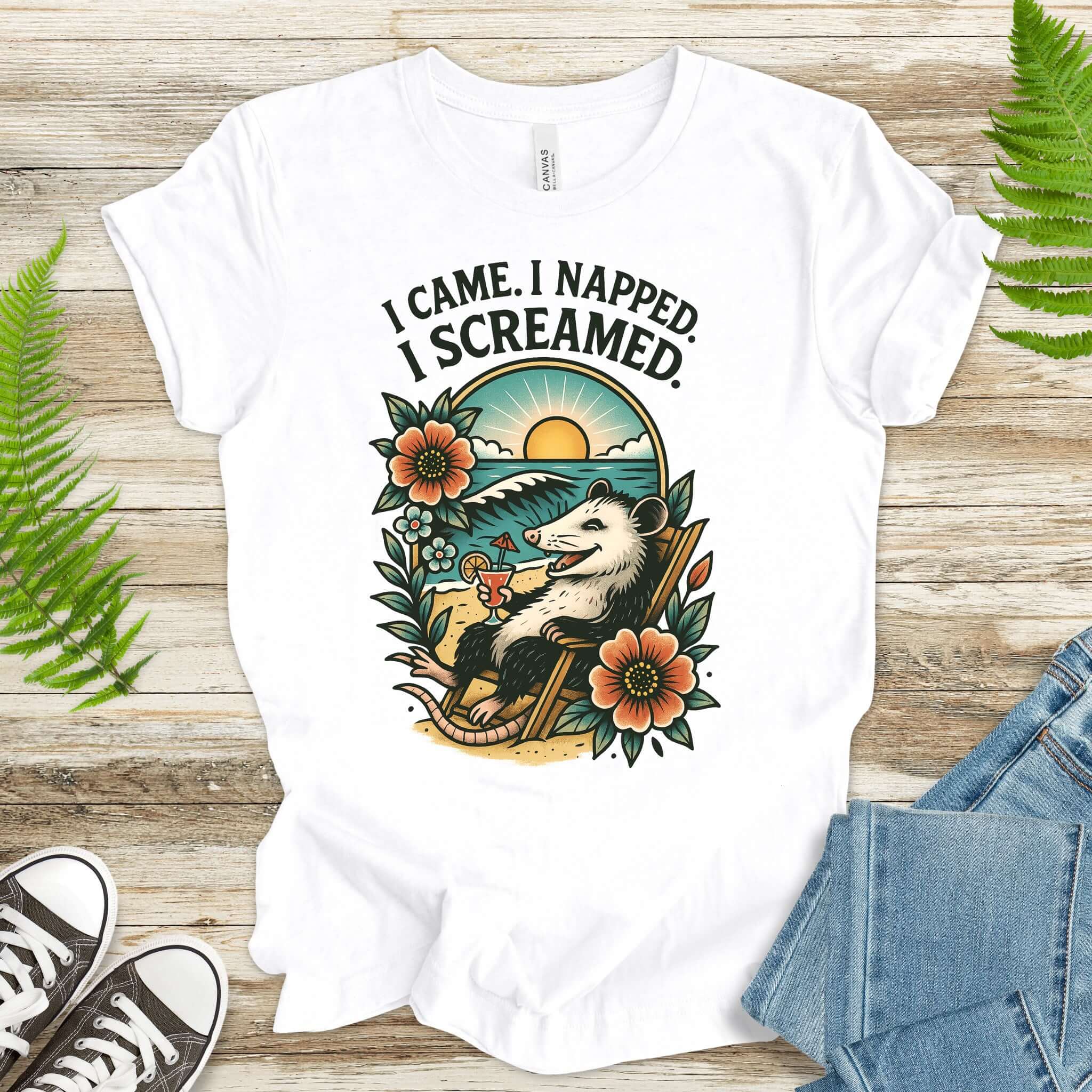 Opossum Beach Vacation – I Came, I Napped, I Screamed T-Shirt