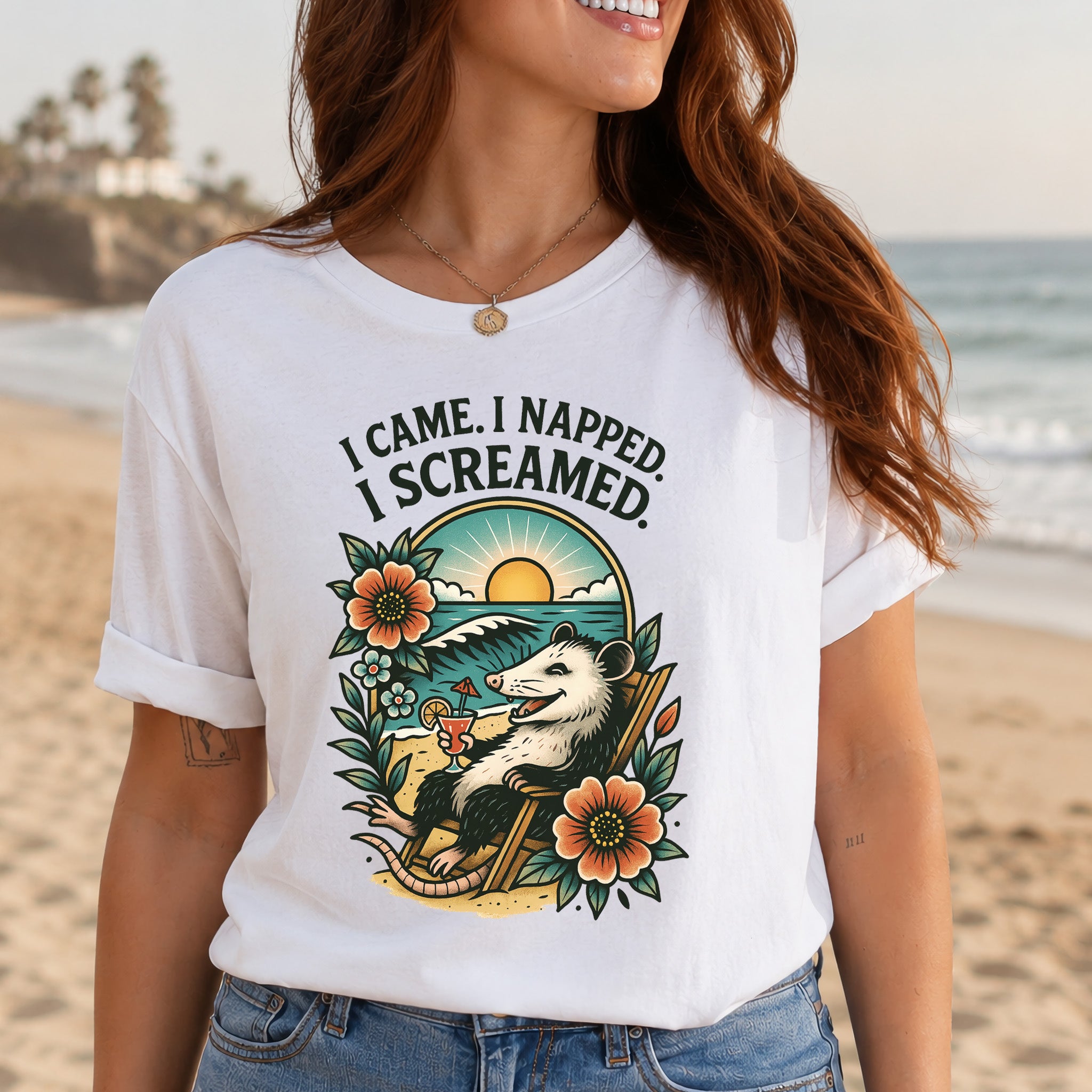Opossum Beach Vacation – I Came, I Napped, I Screamed T-Shirt