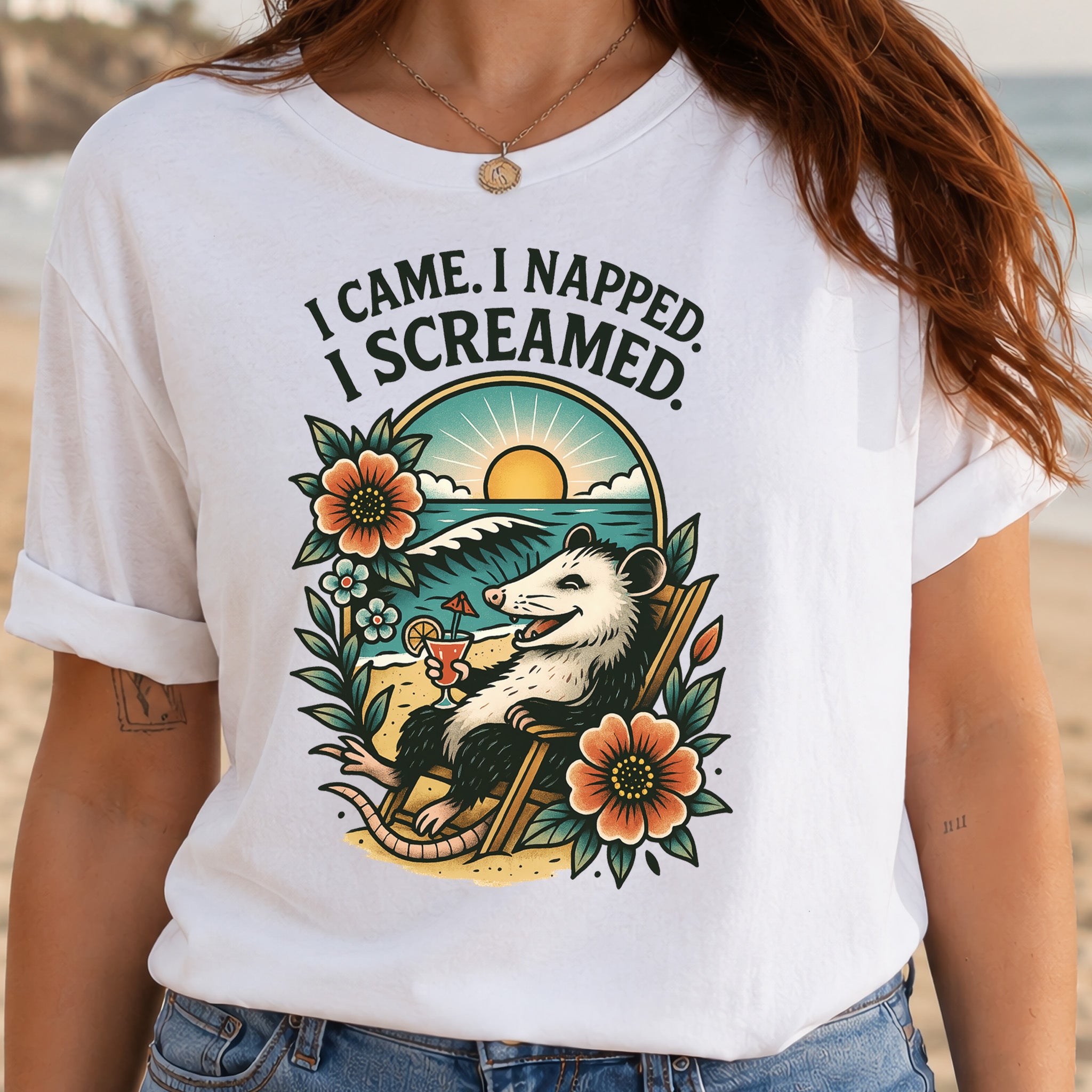 Opossum Beach Vacation – I Came, I Napped, I Screamed T-Shirt