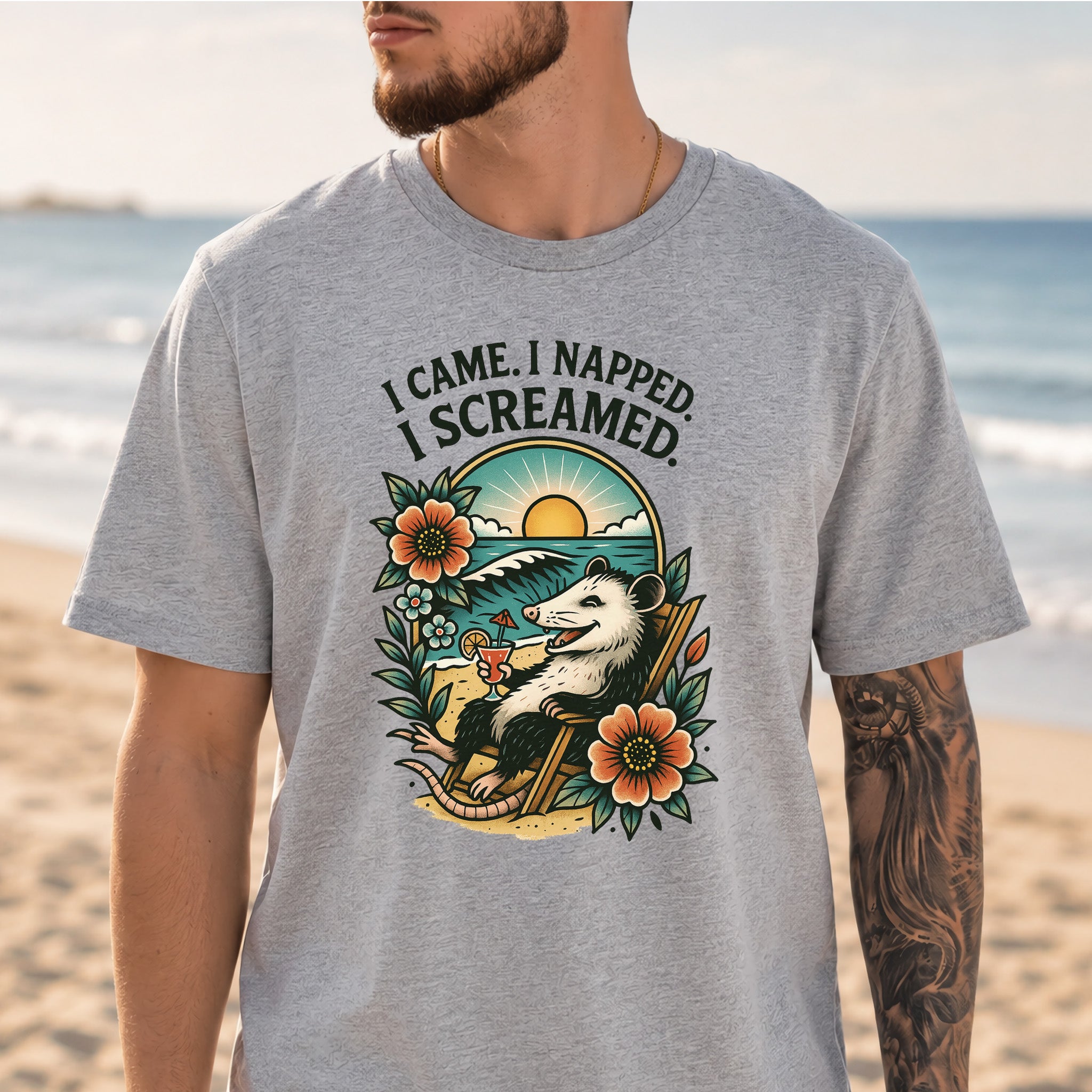 Opossum Beach Vacation – I Came, I Napped, I Screamed T-Shirt