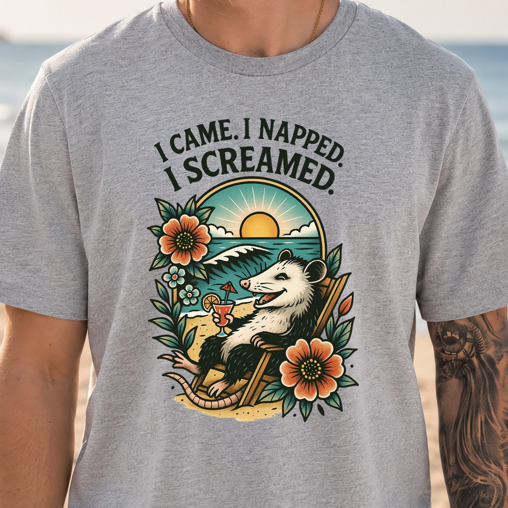 Opossum Beach Vacation – I Came, I Napped, I Screamed T-Shirt