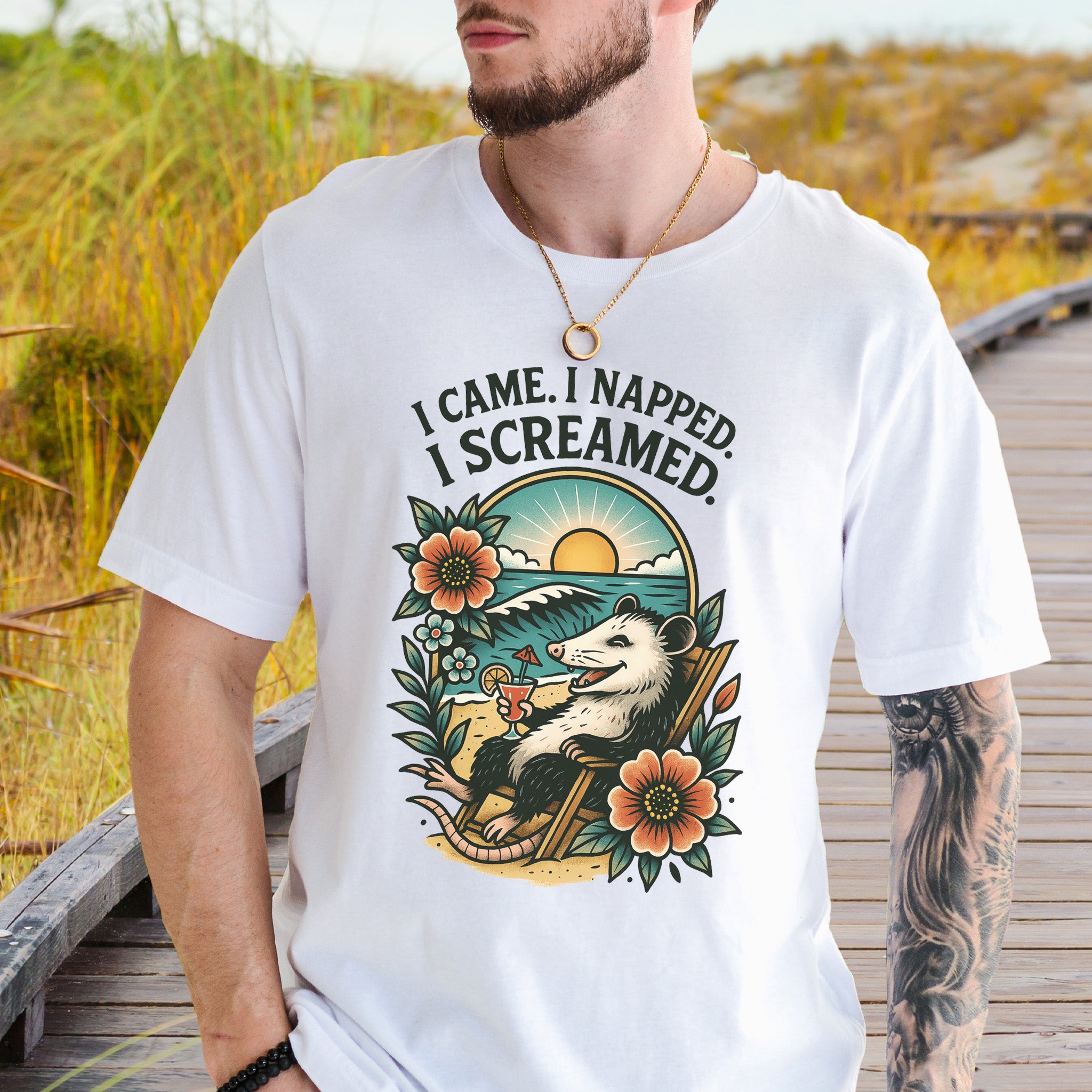 Opossum Beach Vacation – I Came, I Napped, I Screamed T-Shirt
