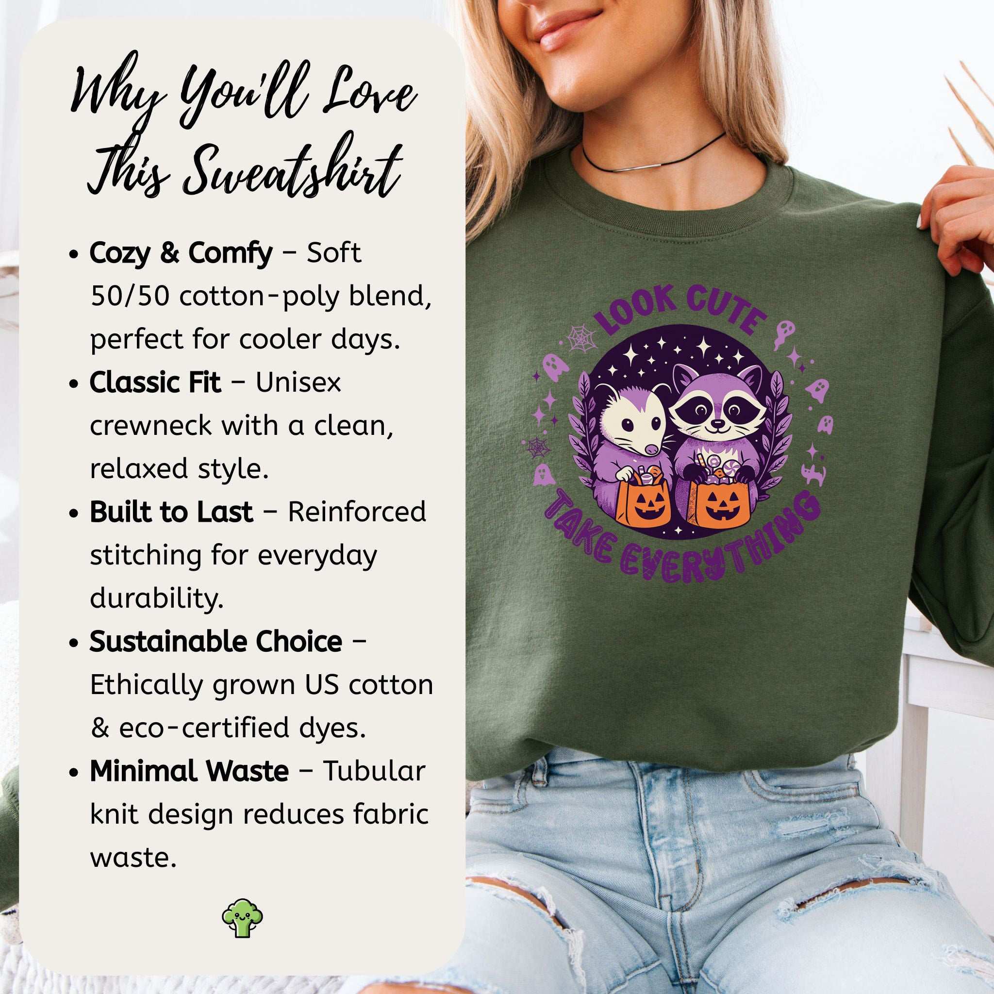 Opossum & Raccoon Halloween Sweatshirt – Look Cute, Take Everything