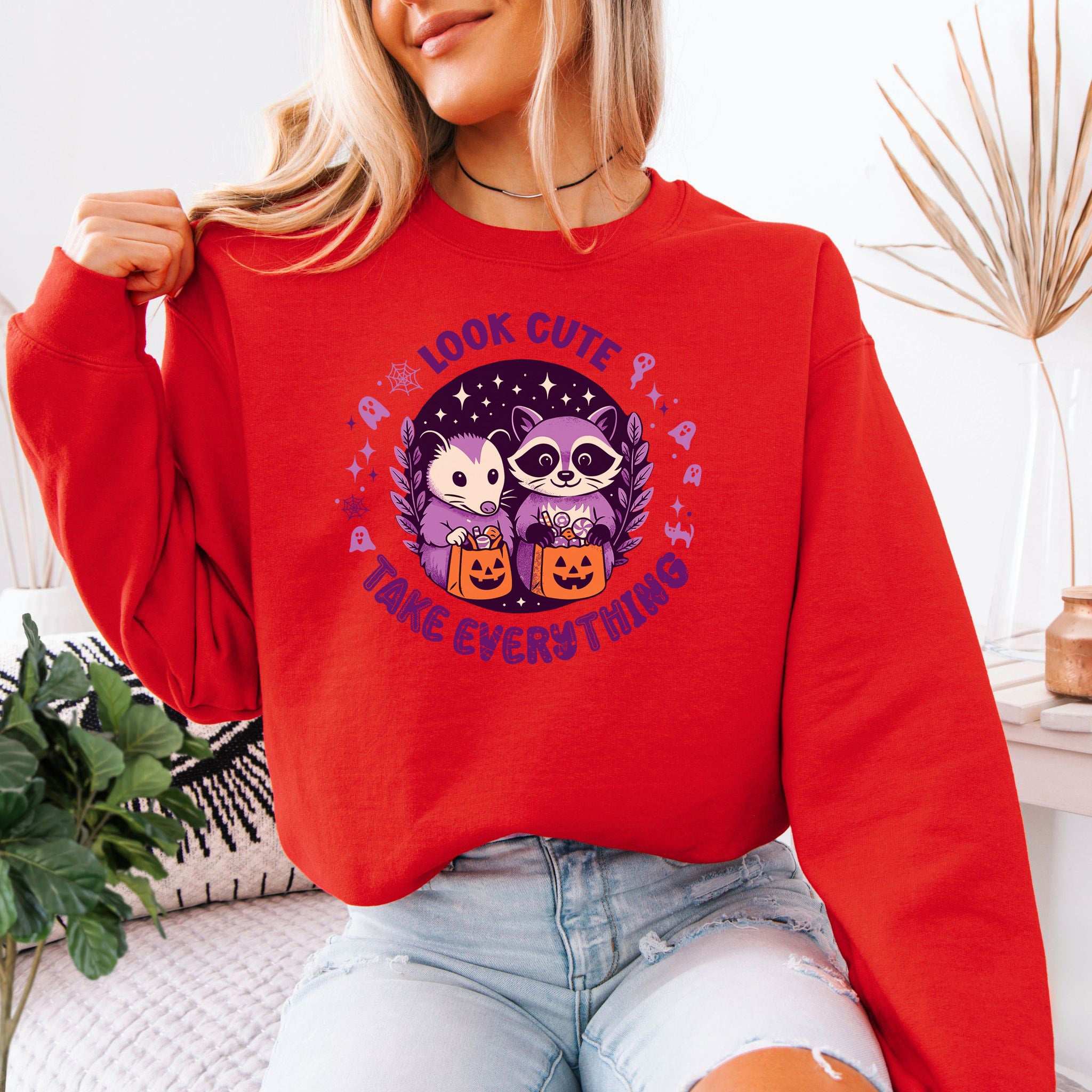 Opossum & Raccoon Halloween Sweatshirt – Look Cute, Take Everything