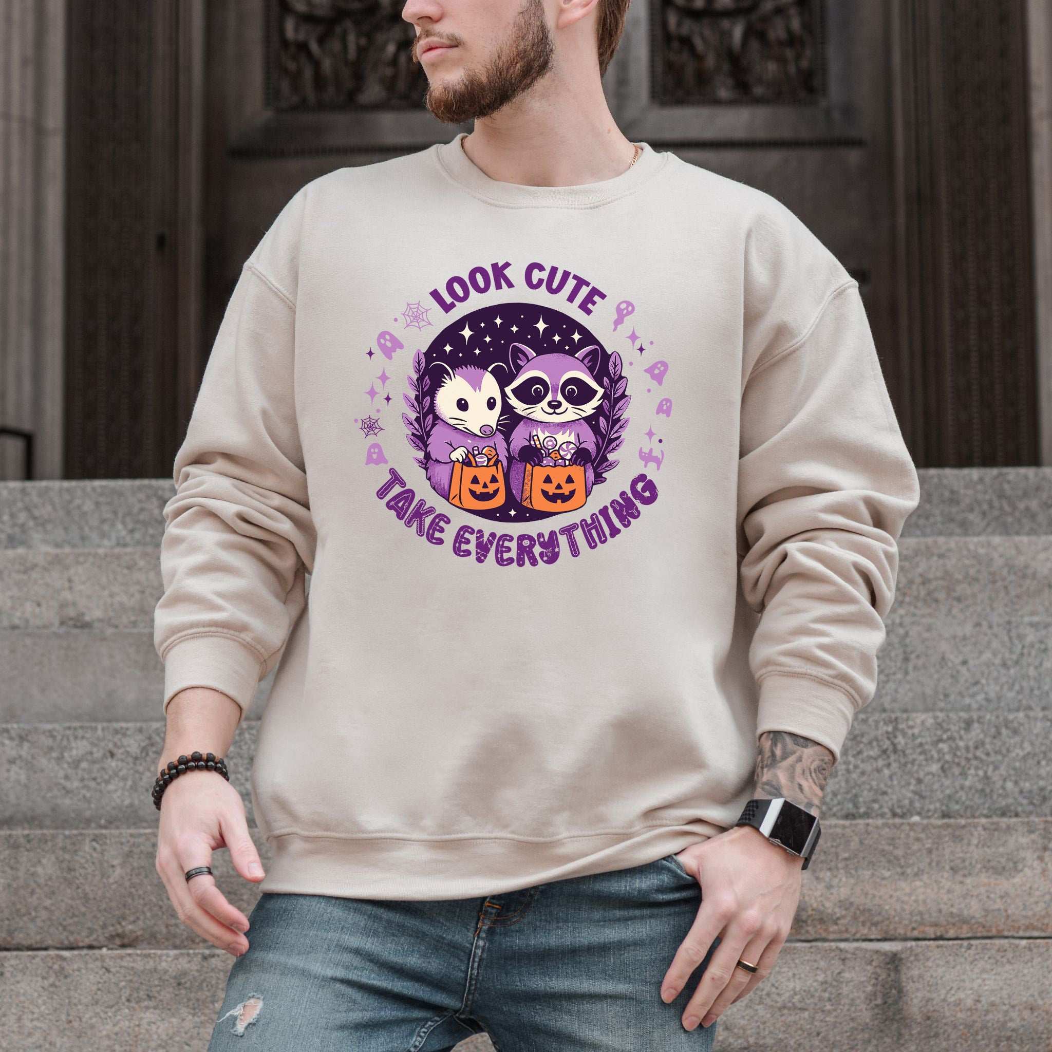 Opossum & Raccoon Halloween Sweatshirt – Look Cute, Take Everything