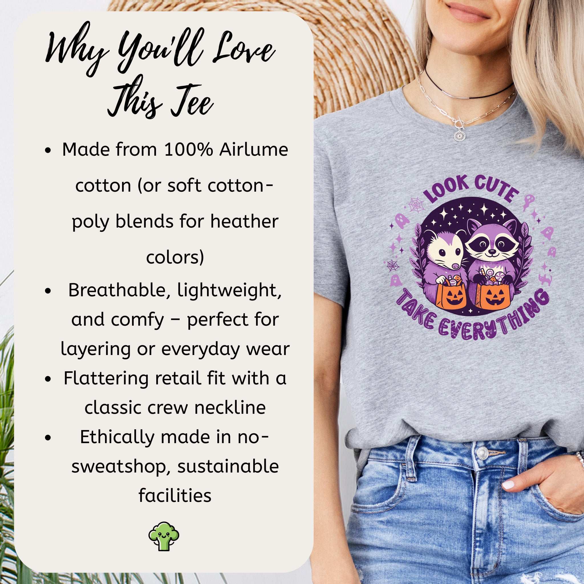 Opossum & Raccoon Halloween T-Shirt features cute design and comfy details for everyday wear and festive fun.