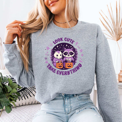 Opossum & Raccoon Halloween Sweatshirt – Look Cute, Take Everything