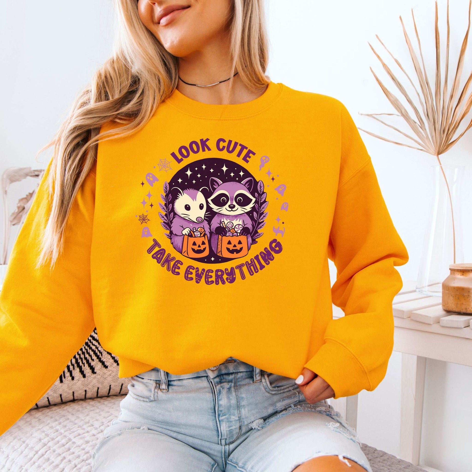 Opossum & Raccoon Halloween Sweatshirt – Look Cute, Take Everything