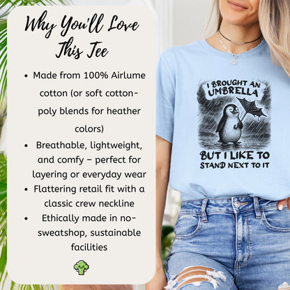 Penguin with Useless Umbrella T-Shirt – Funny Rainy Day Animal Tee
