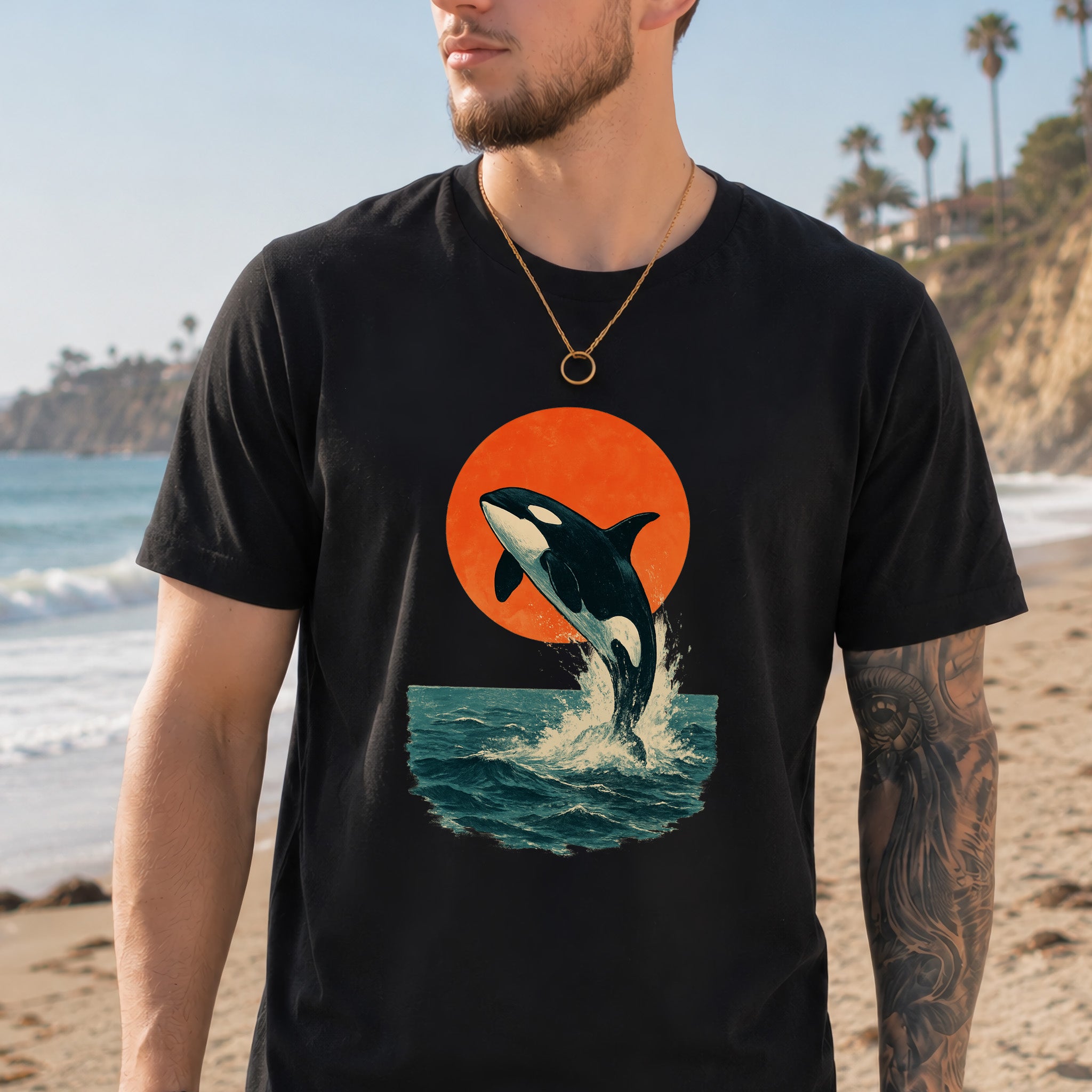 Vintage Orca Sunset T-Shirt – Japanese Style Ocean Spirit Tee