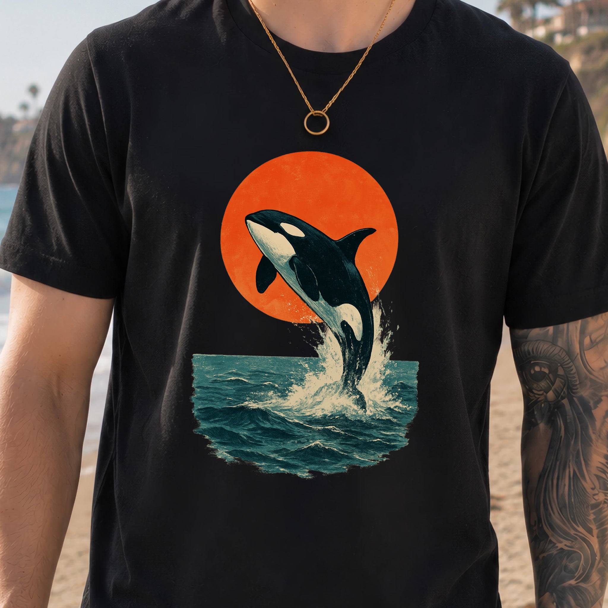 Vintage Orca Sunset T-Shirt – Japanese Style Ocean Spirit Tee