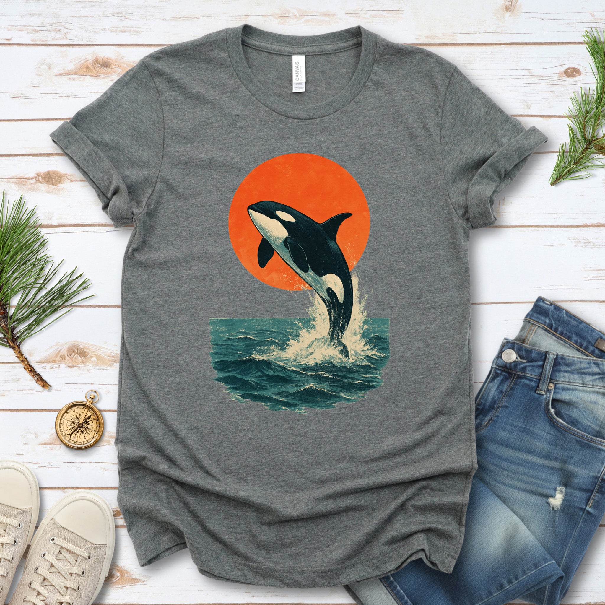 Vintage Orca Sunset T-Shirt – Japanese Style Ocean Spirit Tee