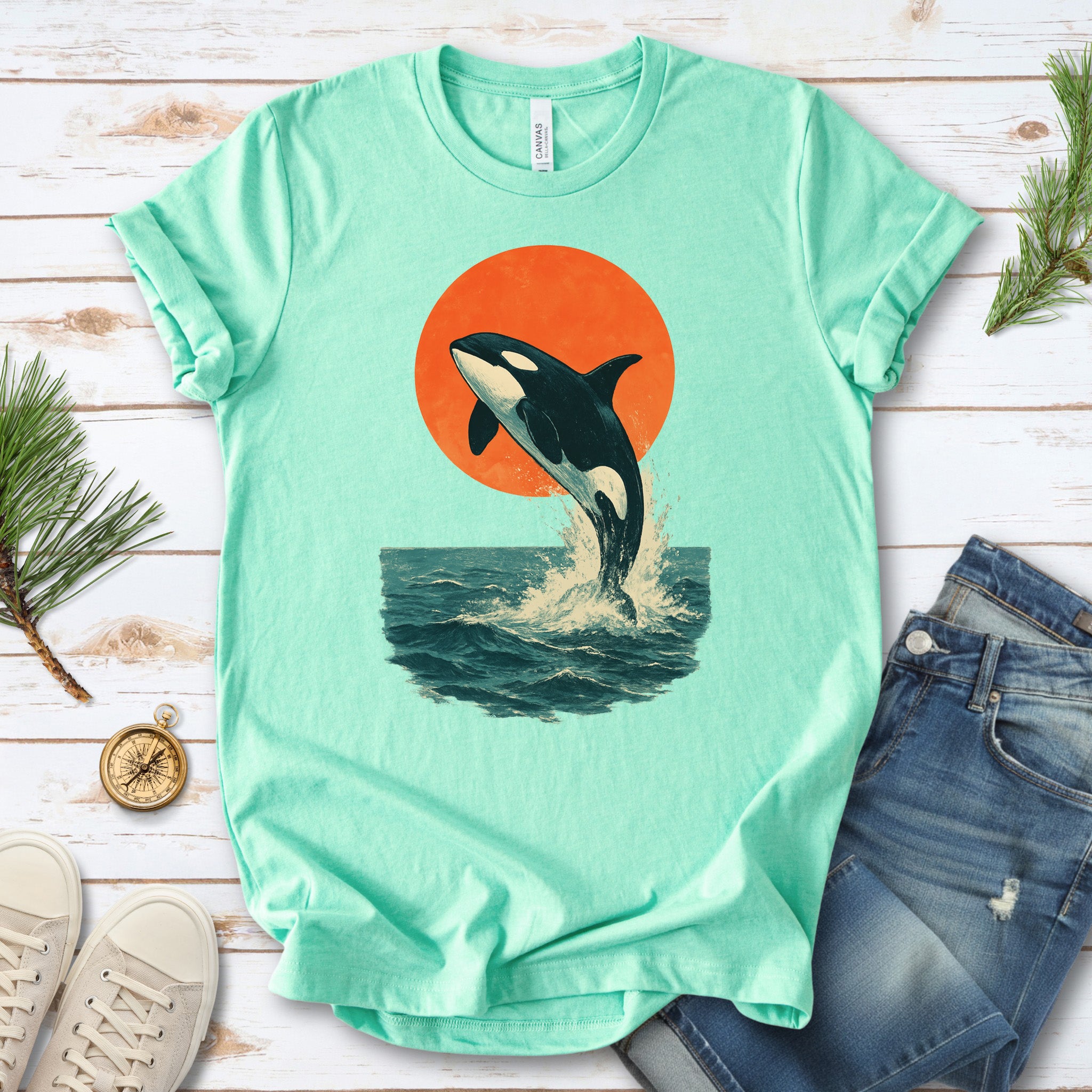 Vintage Orca Sunset T-Shirt – Japanese Style Ocean Spirit Tee