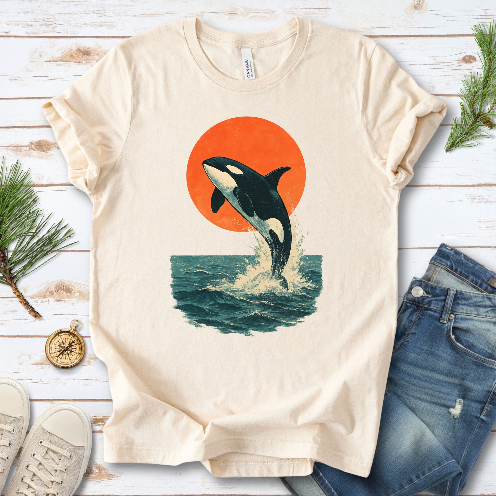 Vintage Orca Sunset T-Shirt – Japanese Style Ocean Spirit Tee
