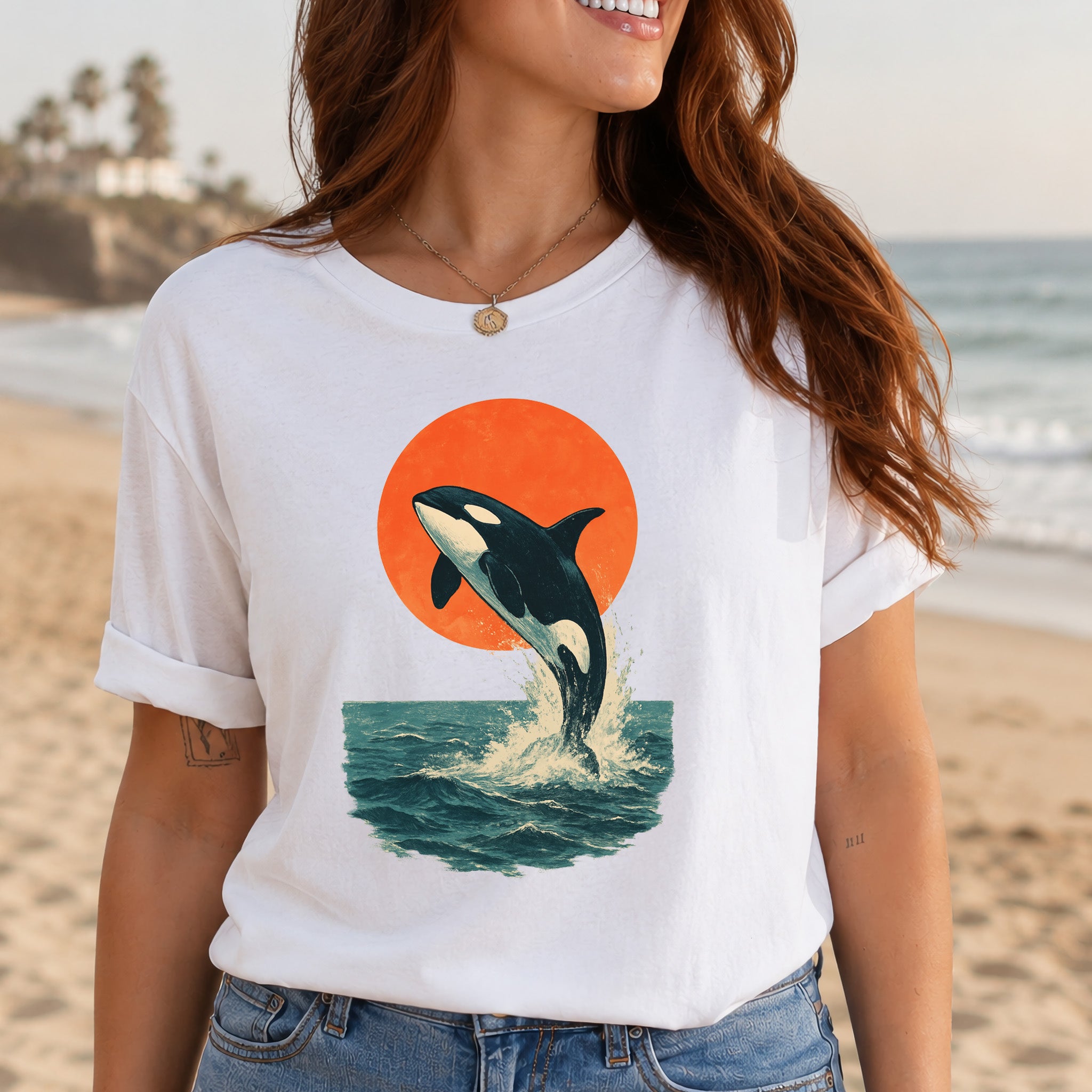 Vintage Orca Sunset T-Shirt – Japanese Style Ocean Spirit Tee