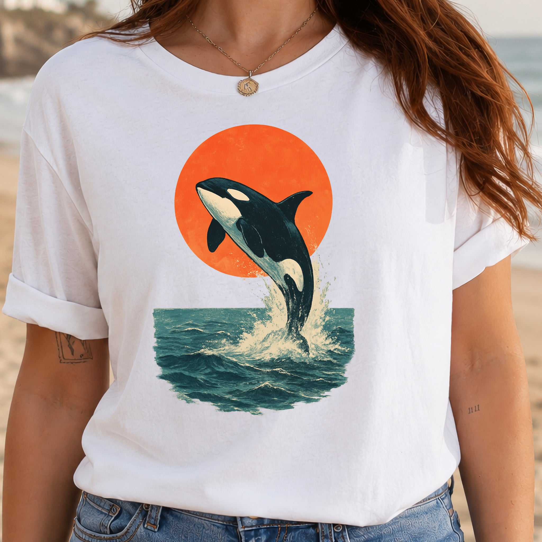 Vintage Orca Sunset T-Shirt – Japanese Style Ocean Spirit Tee