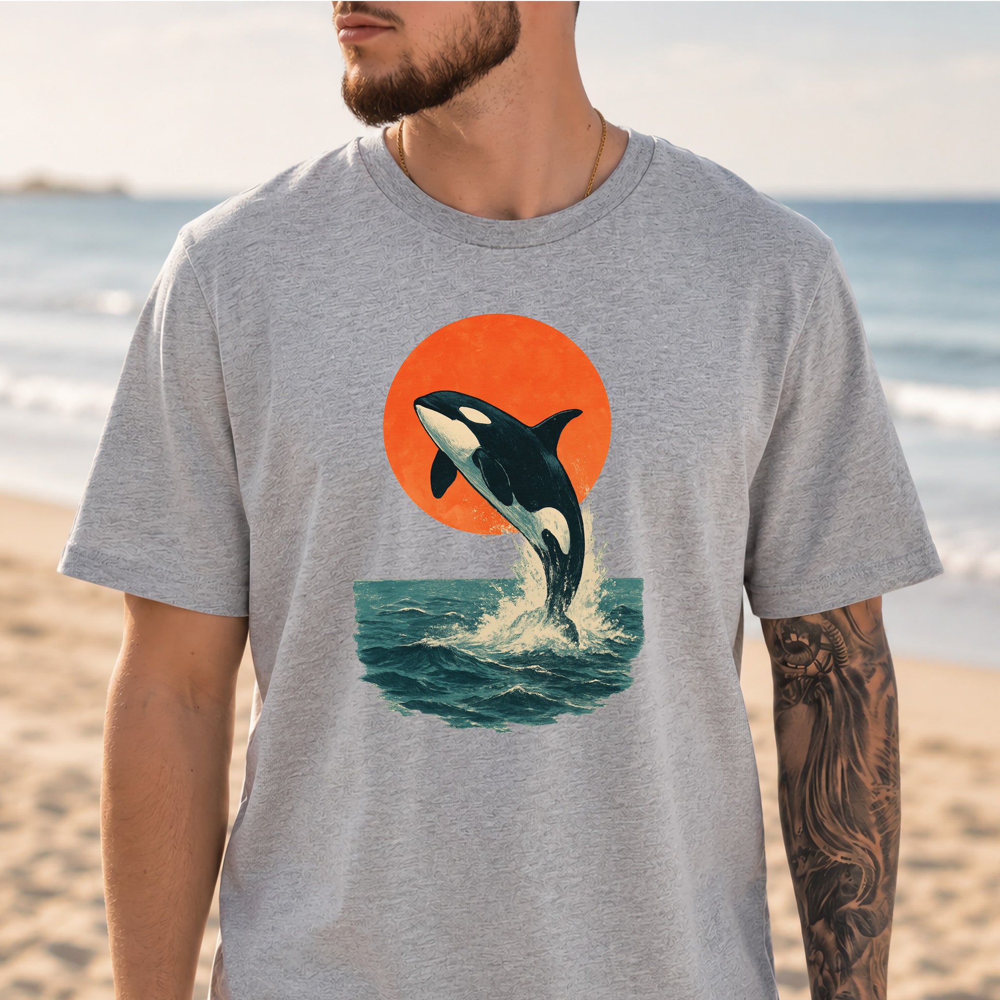 Vintage Orca Sunset T-Shirt – Japanese Style Ocean Spirit Tee