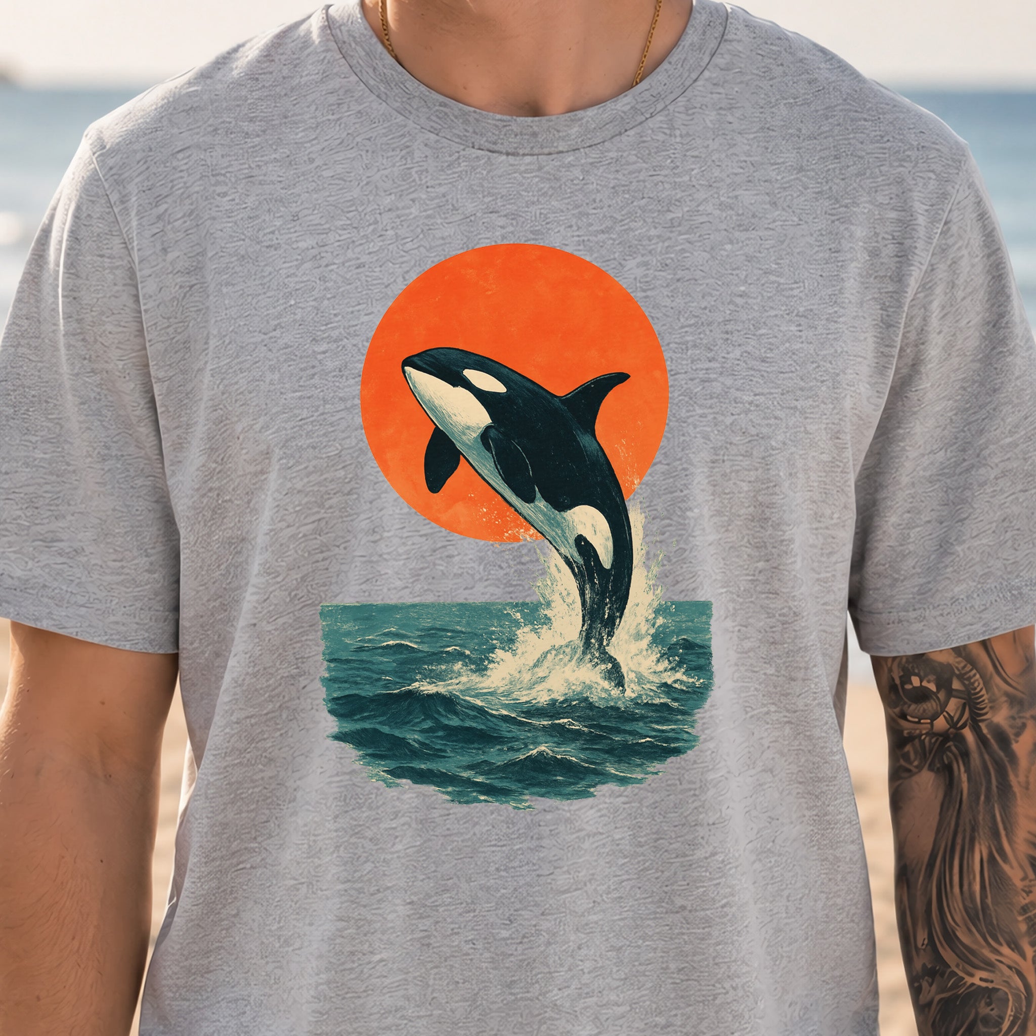 Vintage Orca Sunset T-Shirt – Japanese Style Ocean Spirit Tee