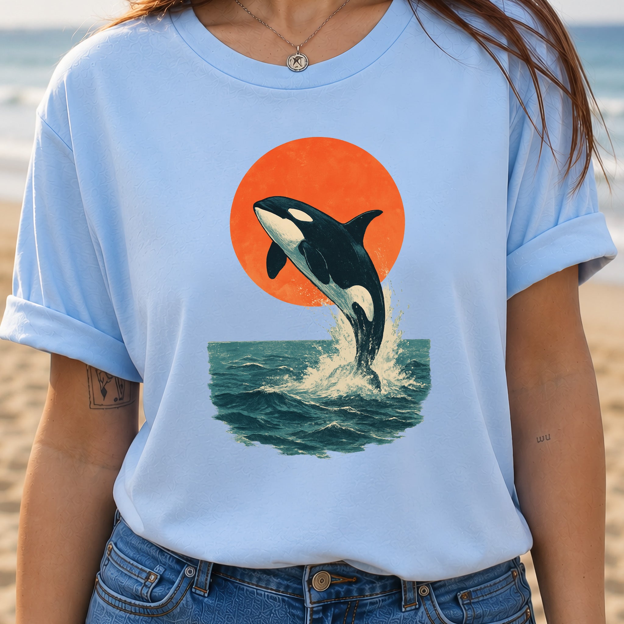 Vintage Orca Sunset T-Shirt – Japanese Style Ocean Spirit Tee