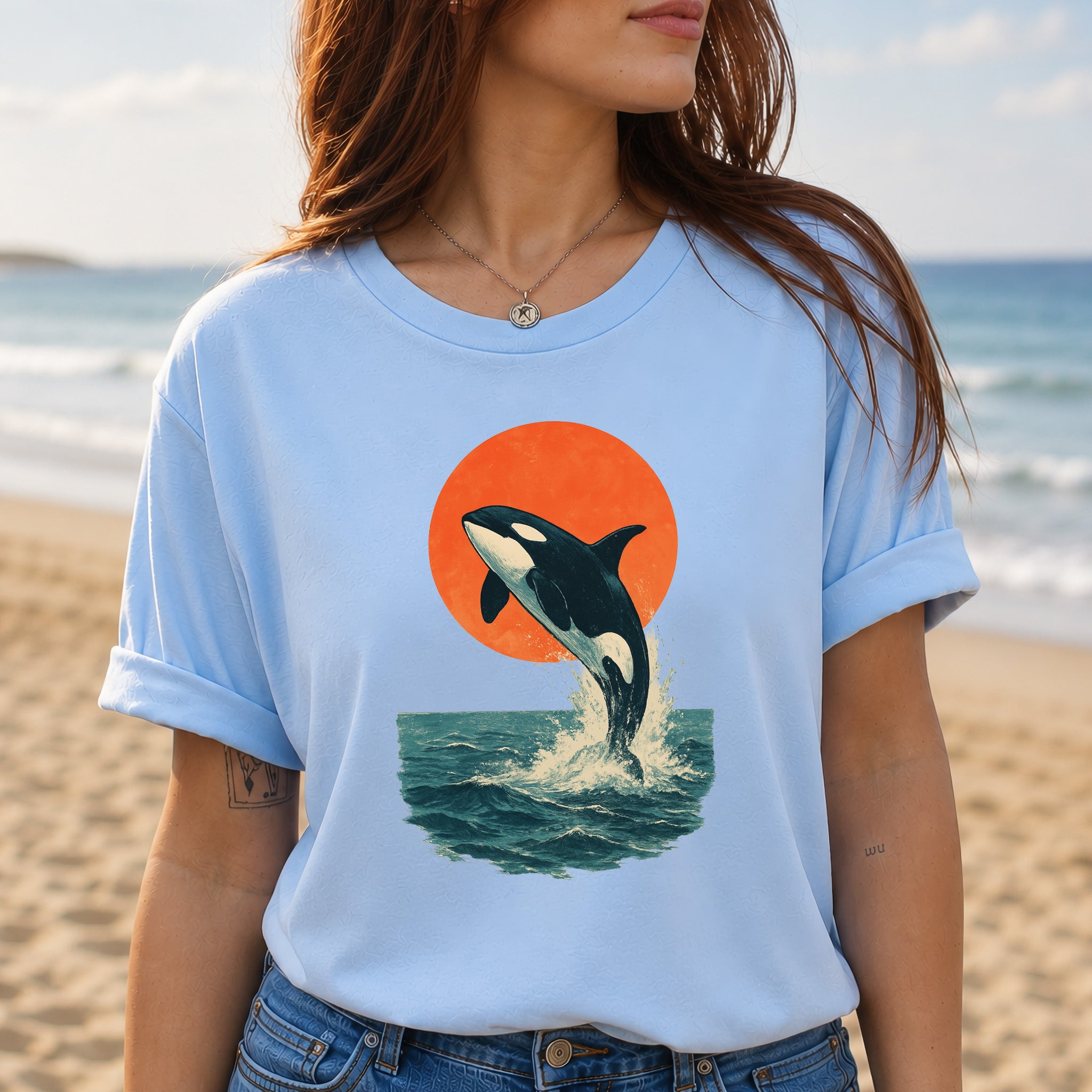 Vintage Orca Sunset T-Shirt – Japanese Style Ocean Spirit Tee