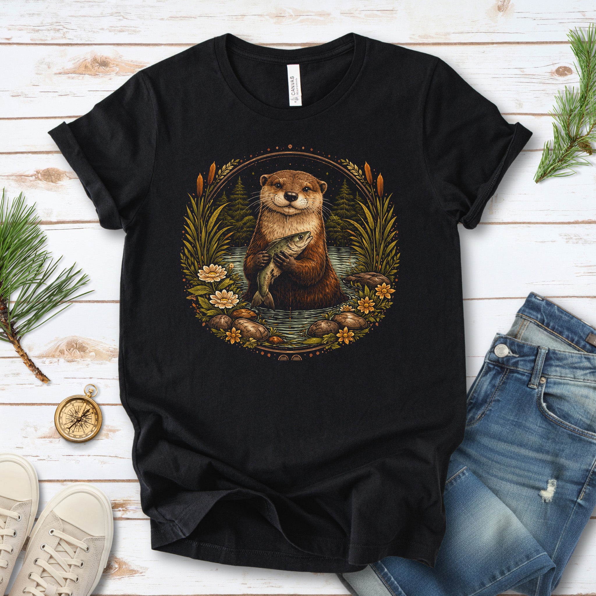 Otter and the Silver Catch Botanical River Wildflower T-Shirt