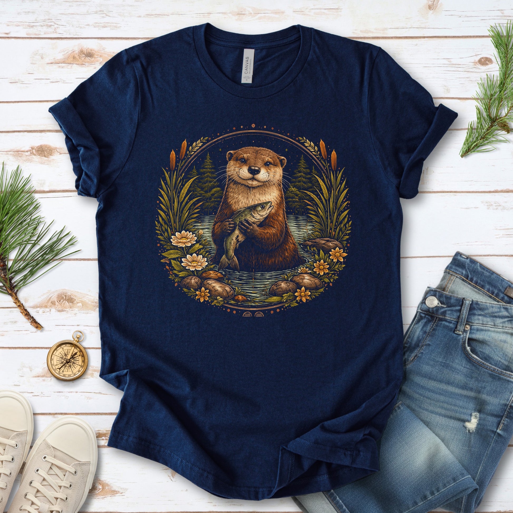 Otter and the Silver Catch Botanical River Wildflower T-Shirt