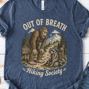 Out of Breath Trail Club Bigfoot Raccoon Funny Hiking T-Shirt
