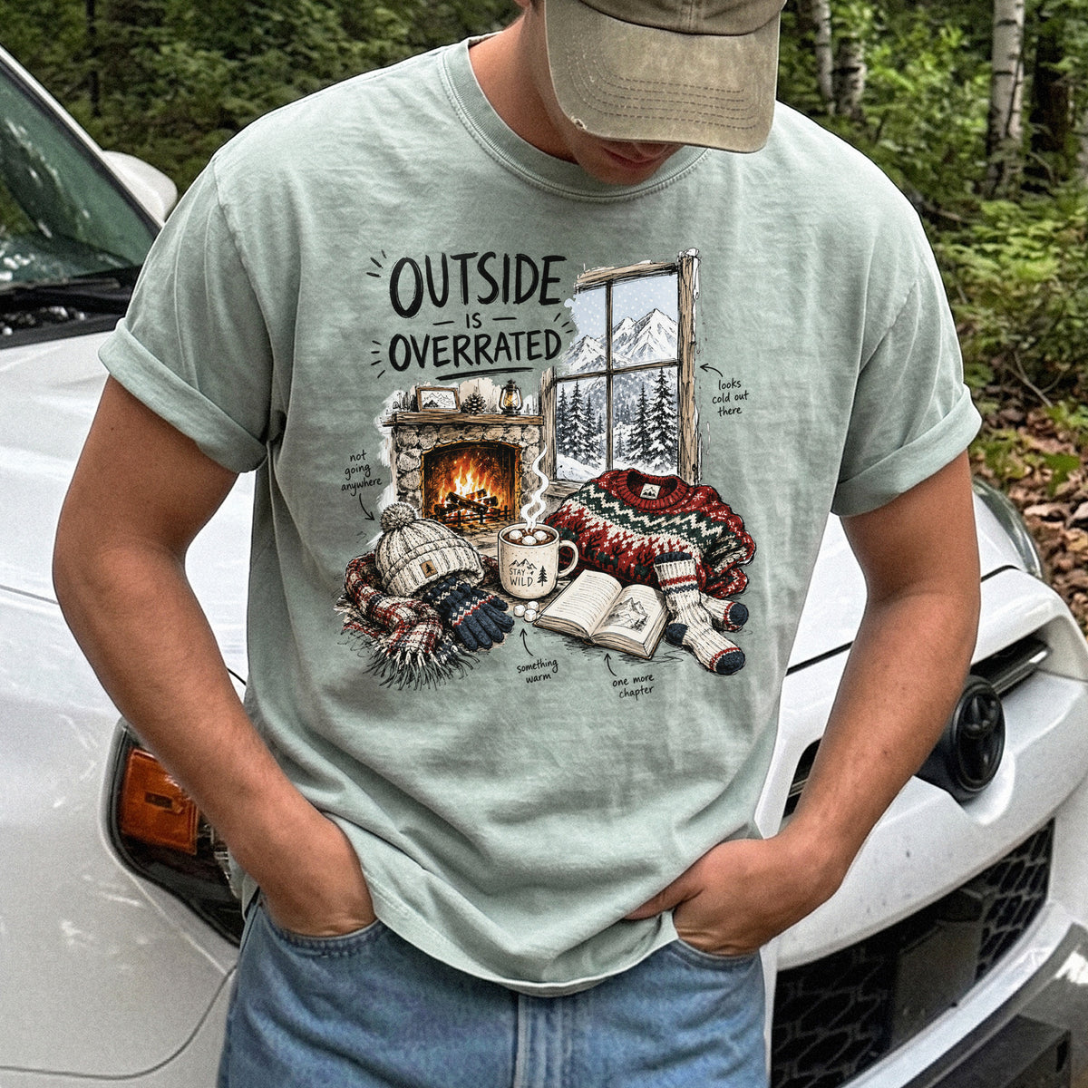 Outside Is Overrated Comfort Colors Shirt – Cozy Winter Cabin Tee